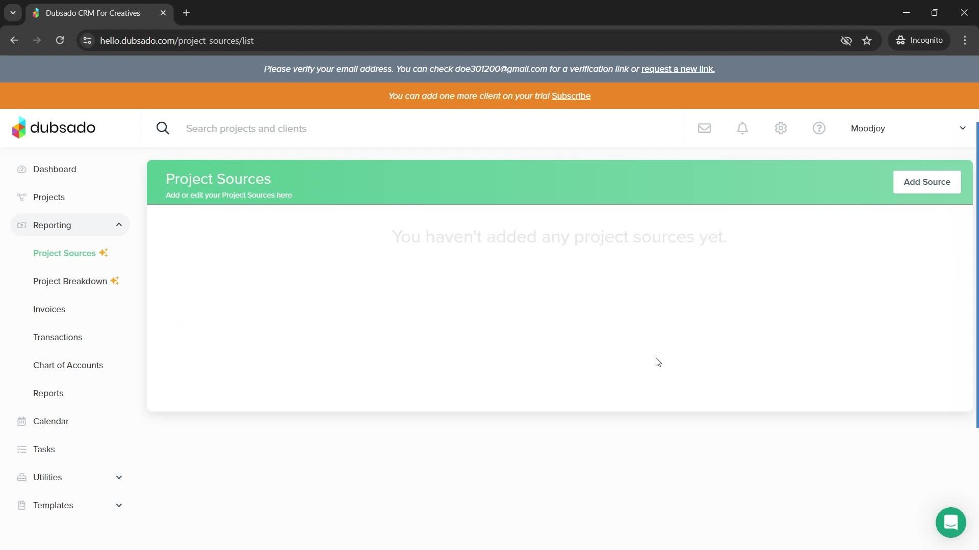 Deleting project source screenshot