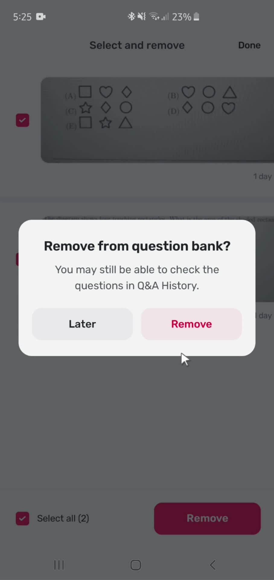 Deleting question bank screenshot