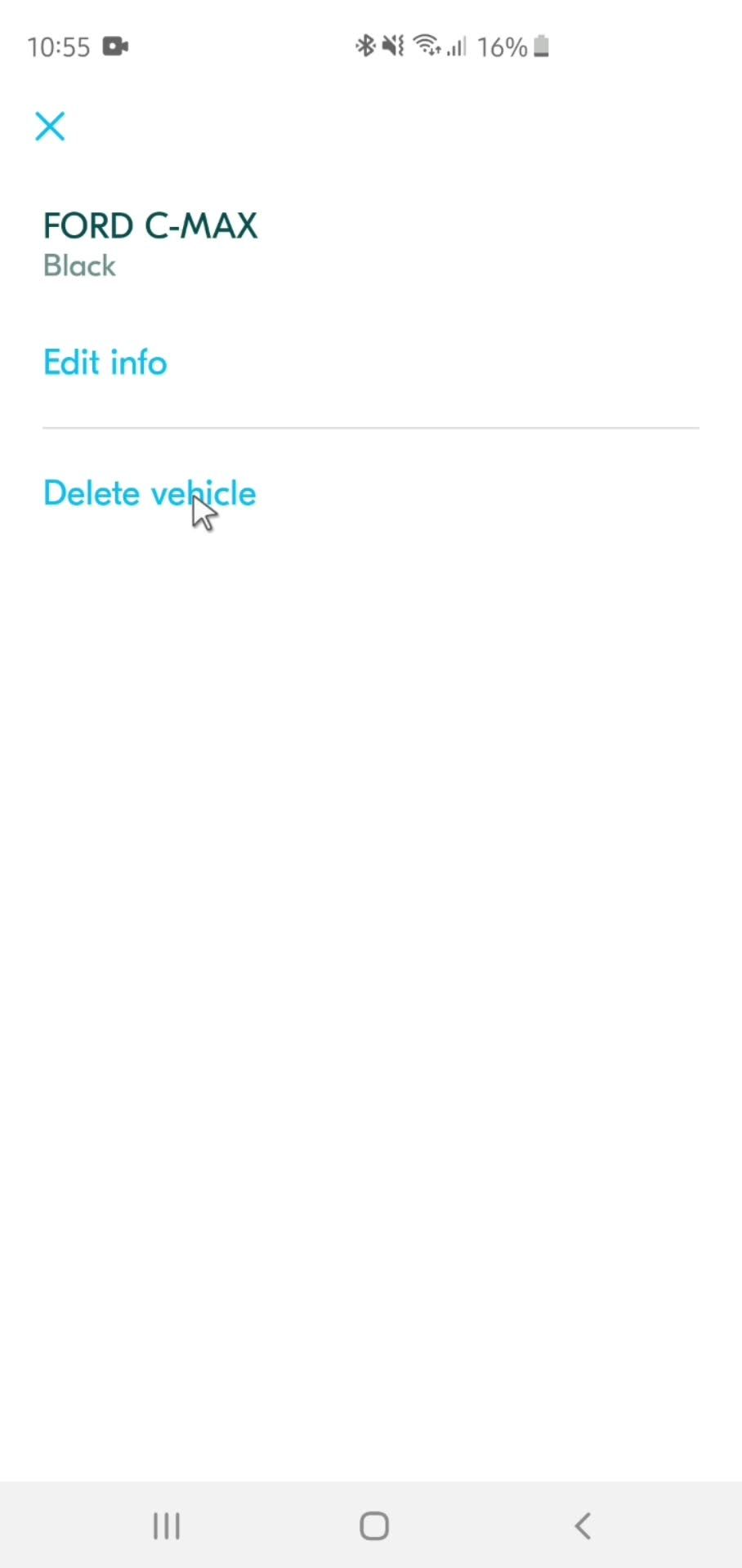 Deleting a vehicle screenshot