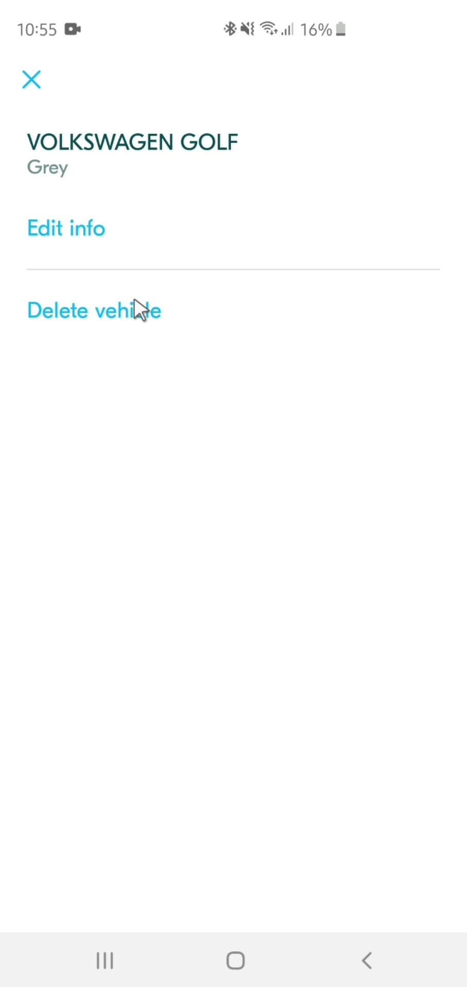 Deleting a vehicle screenshot