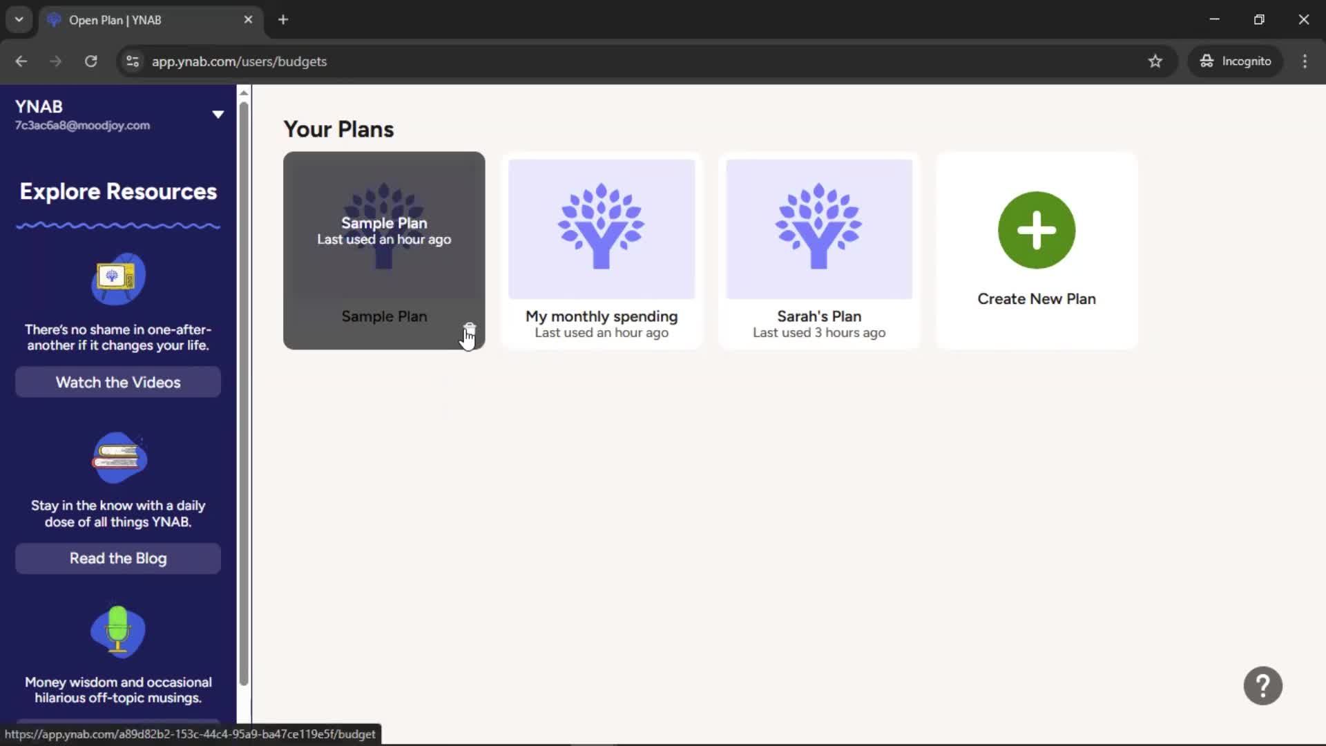 Deleting a plan screenshot