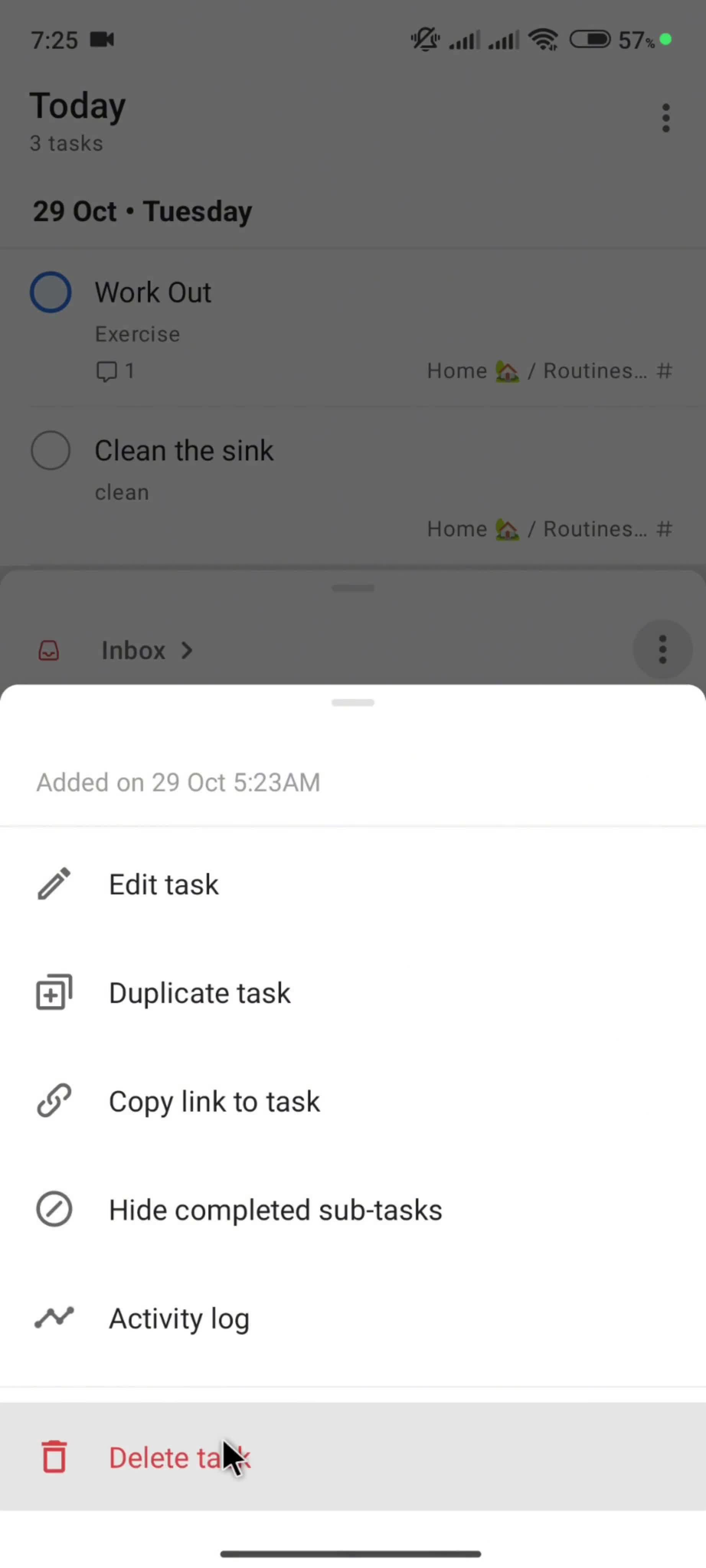 Deleting tasks screenshot