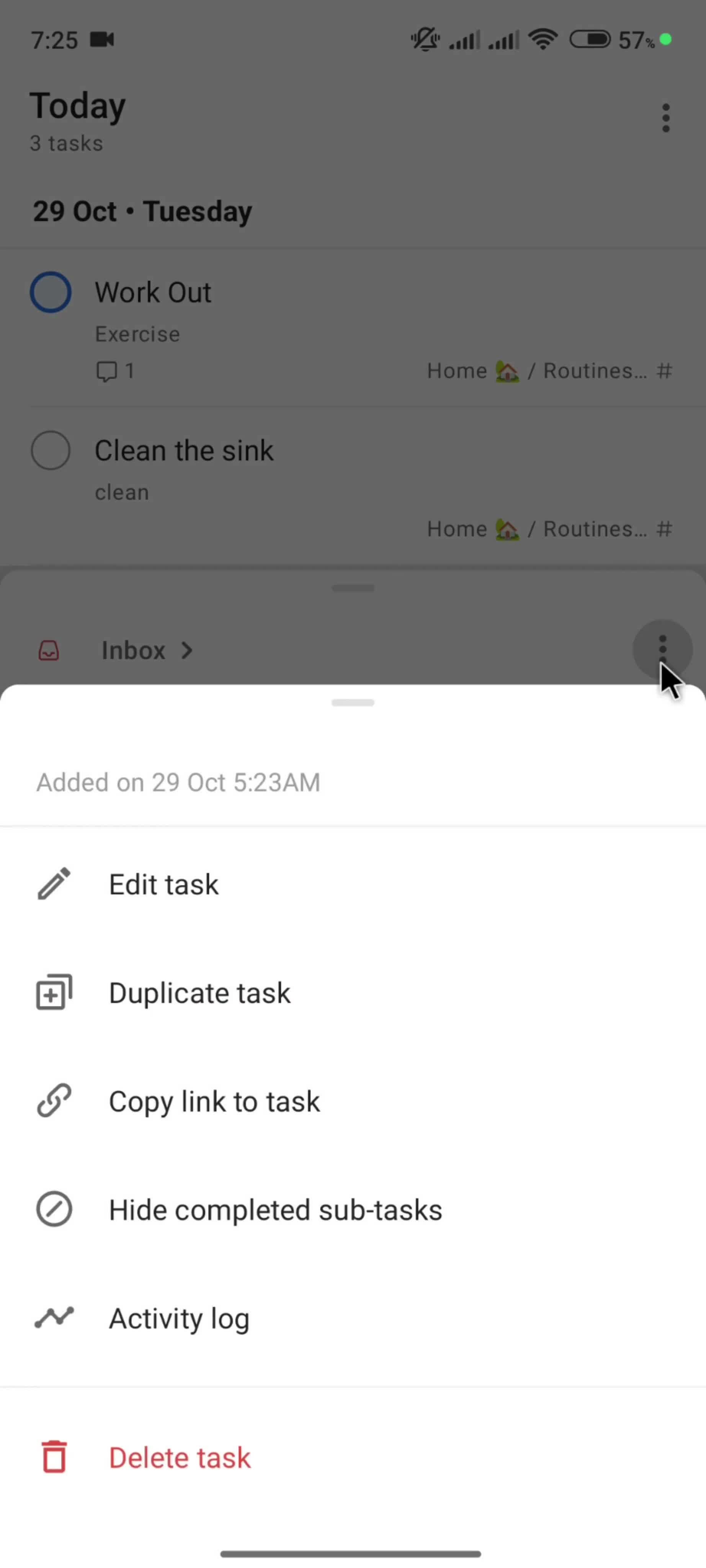 Deleting tasks screenshot