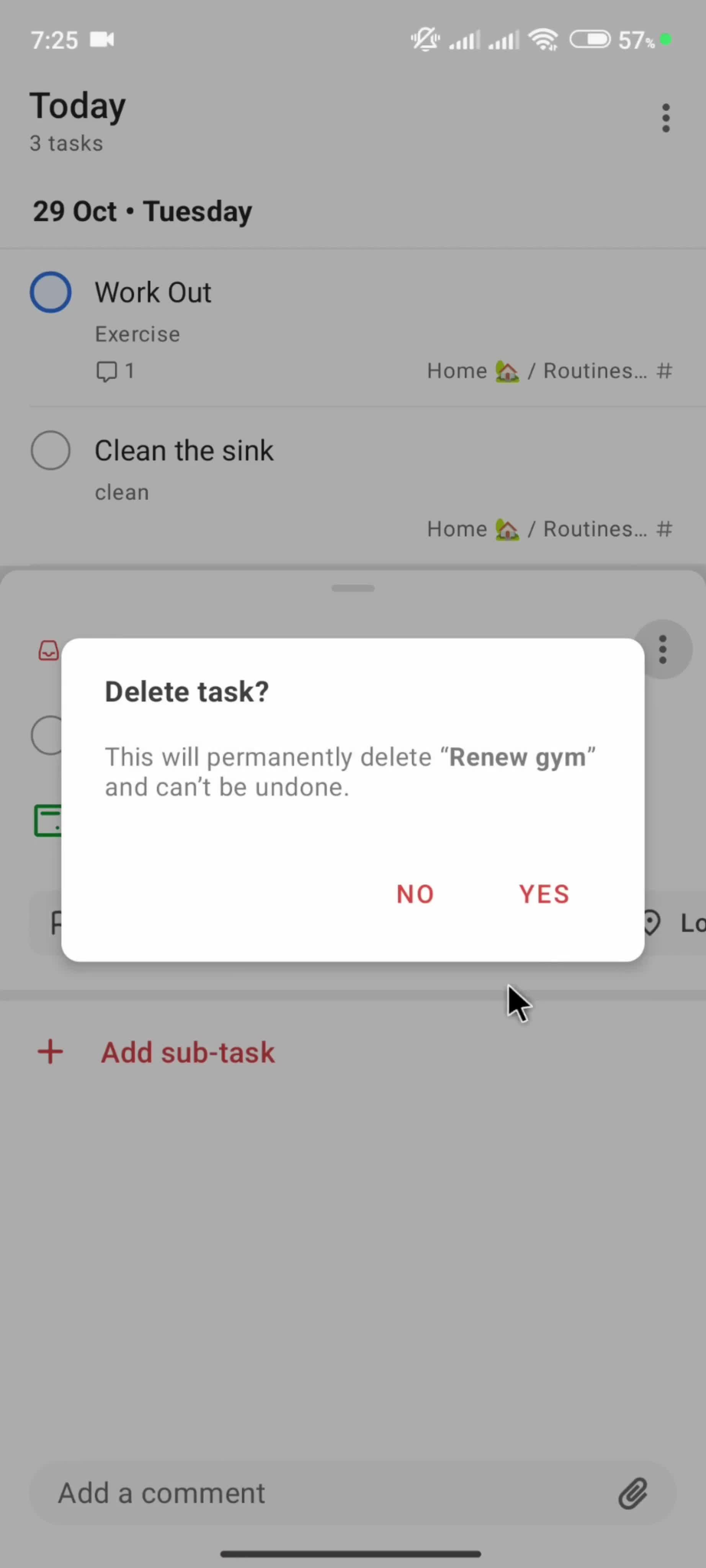 Deleting tasks screenshot