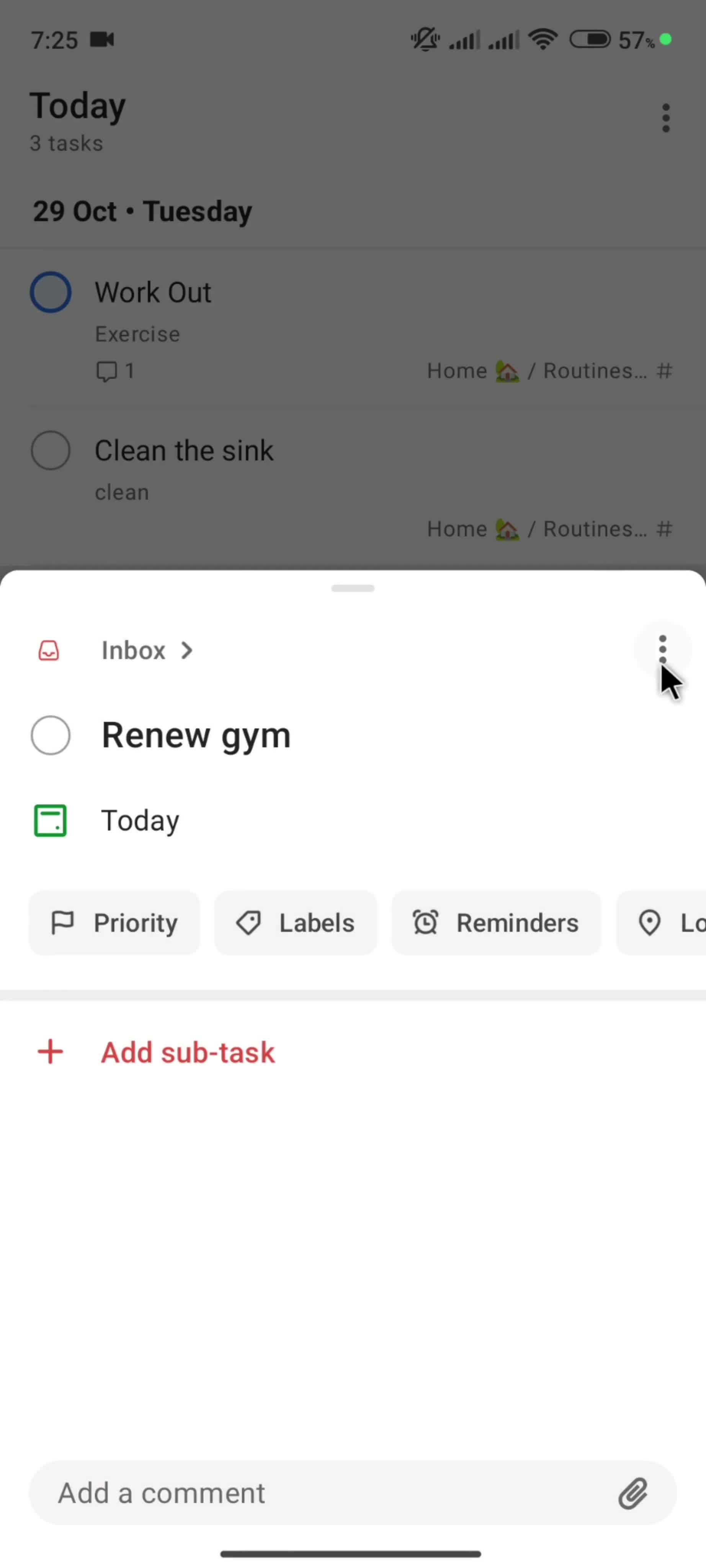 Deleting tasks screenshot