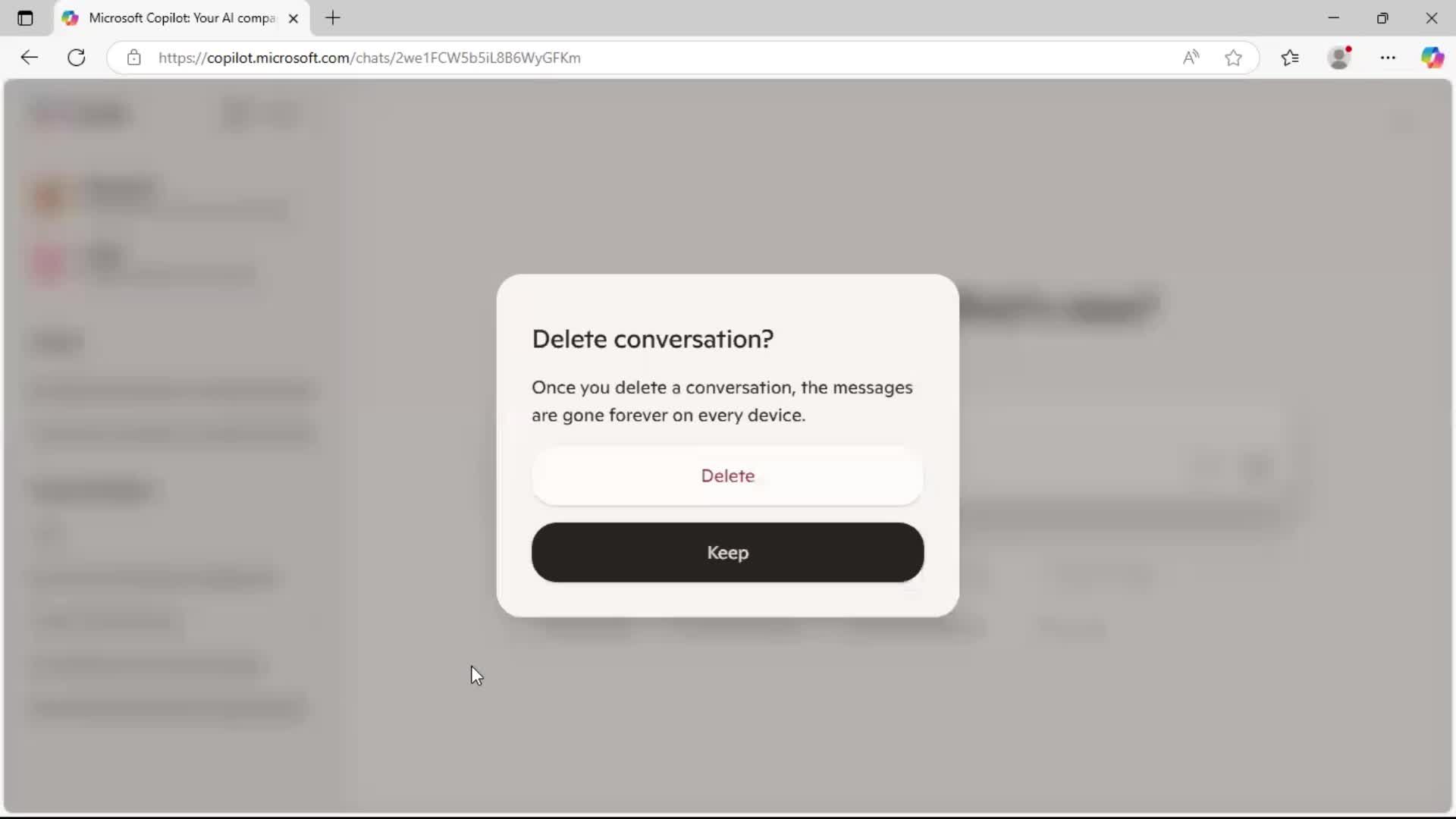 Deleting conversations screenshot