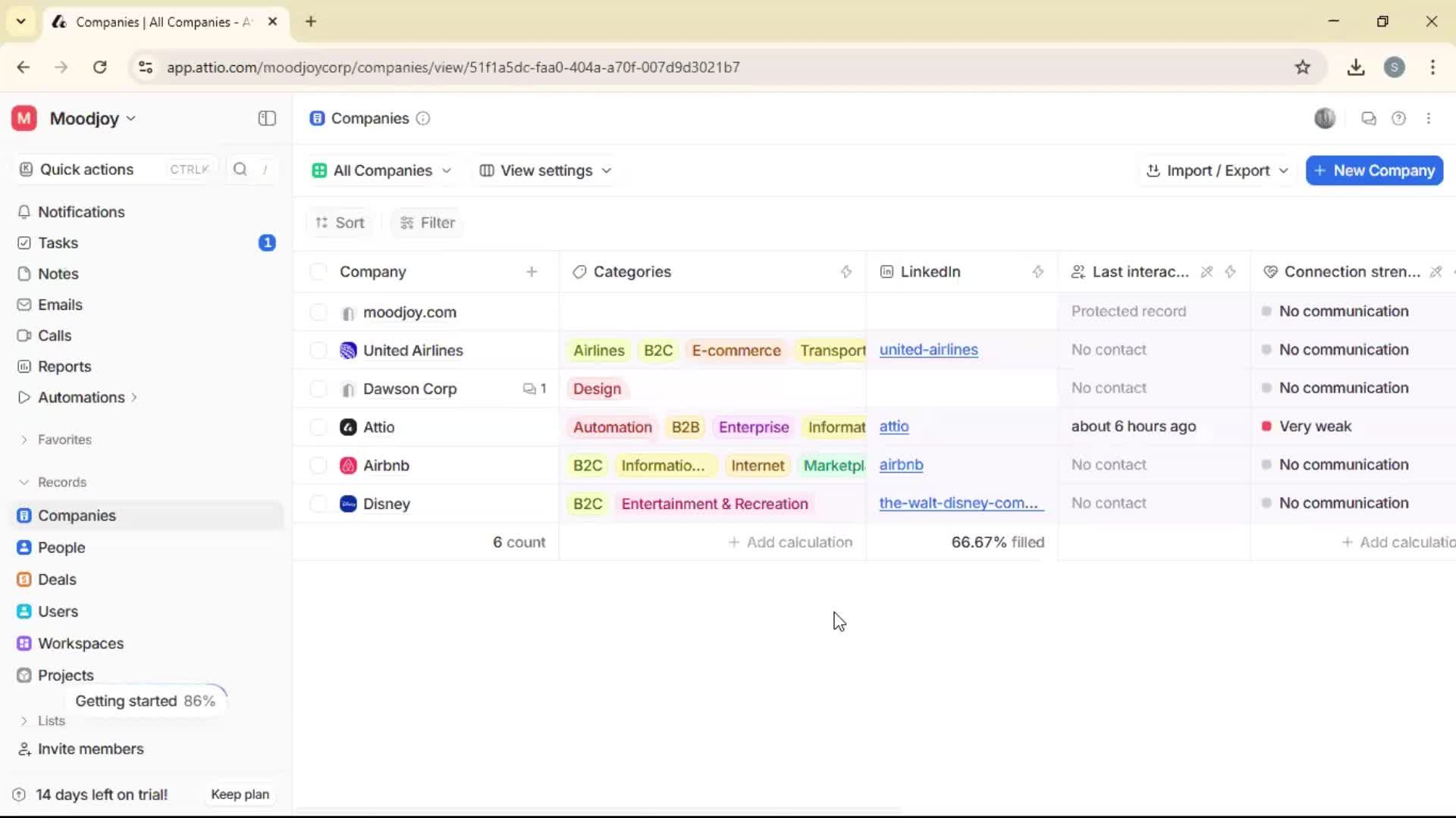 Deleting a workspace screenshot