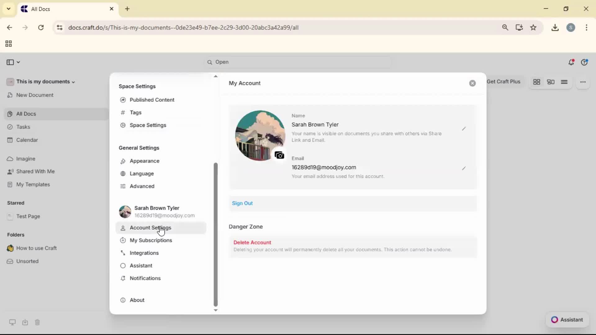 Deleting your account screenshot