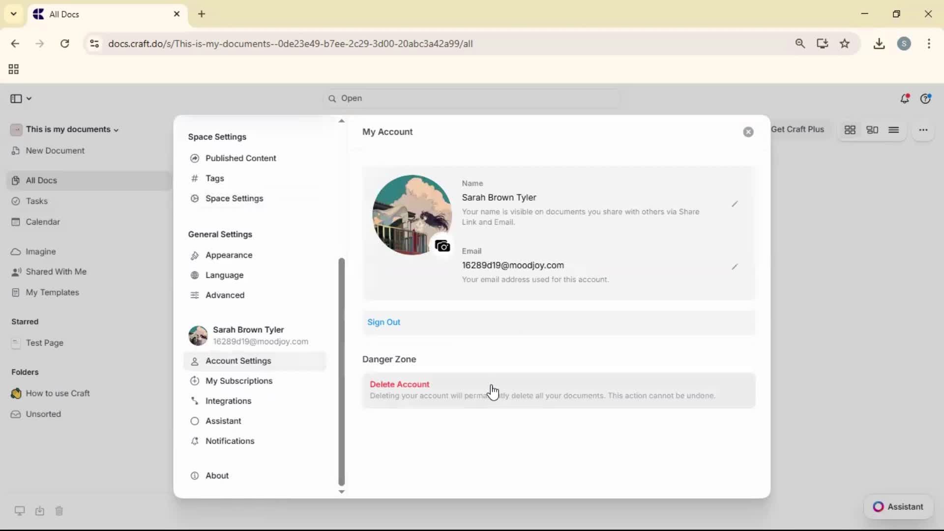 Deleting your account screenshot
