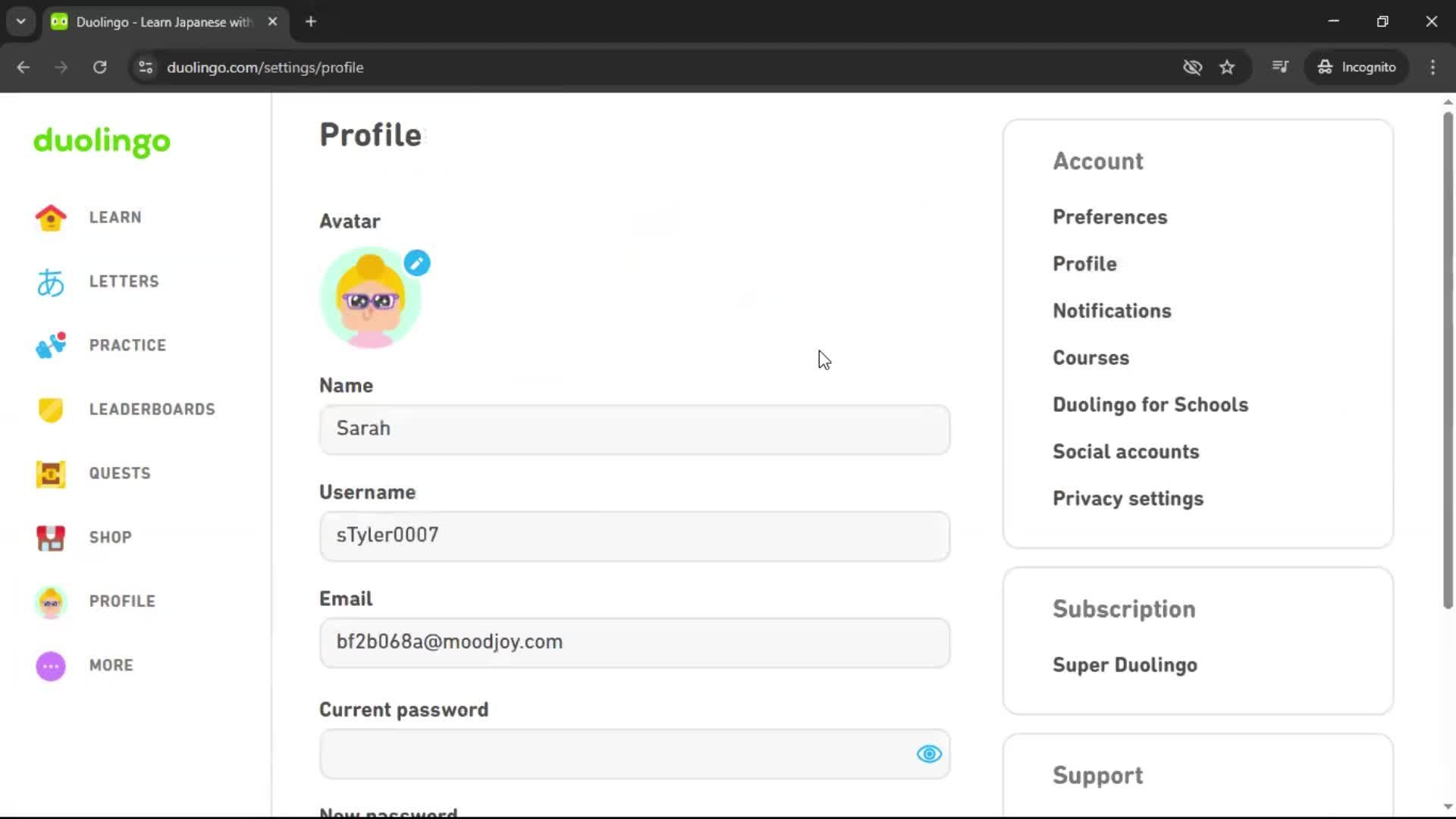 Deleting your account screenshot