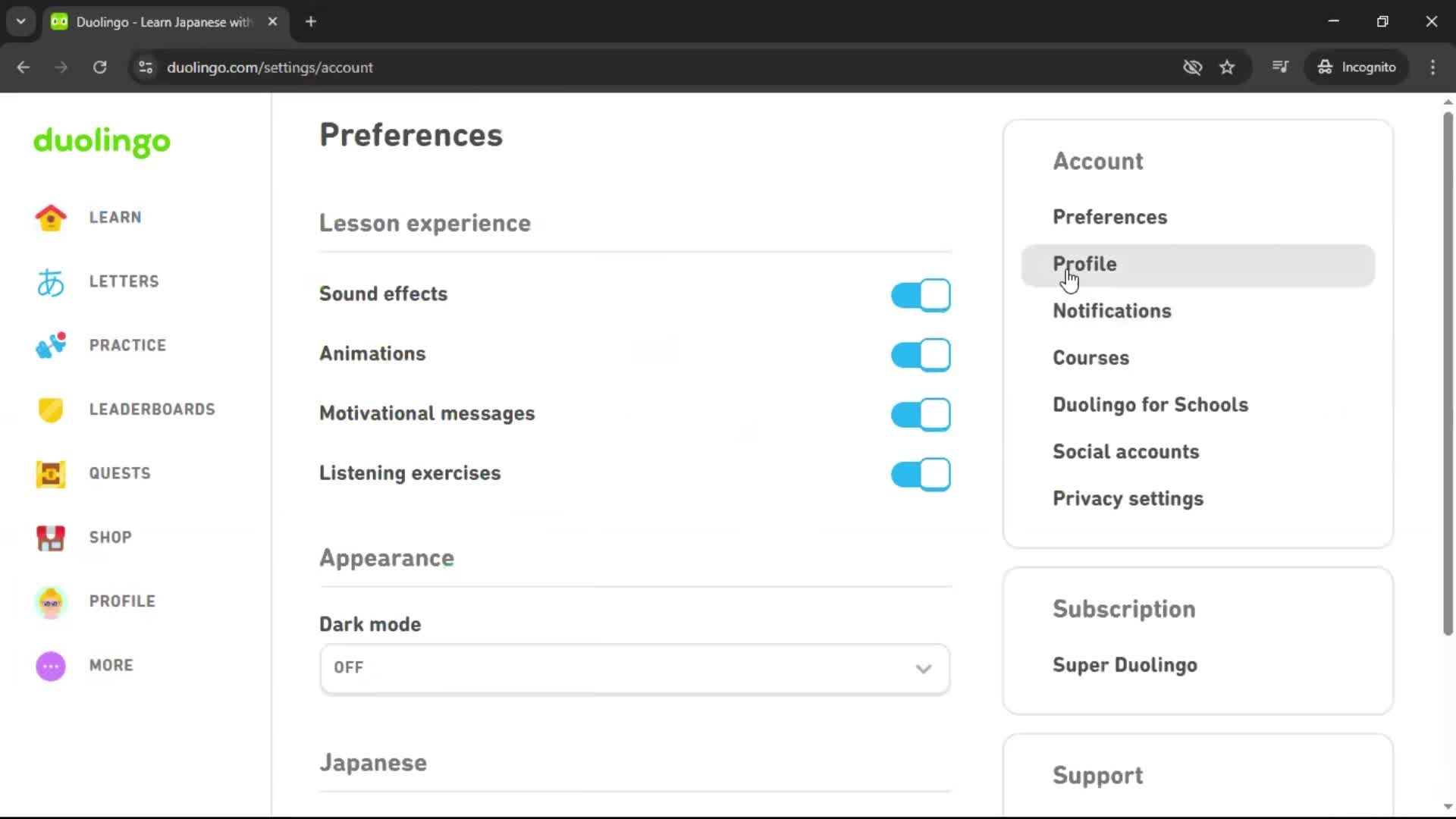 Deleting your account screenshot