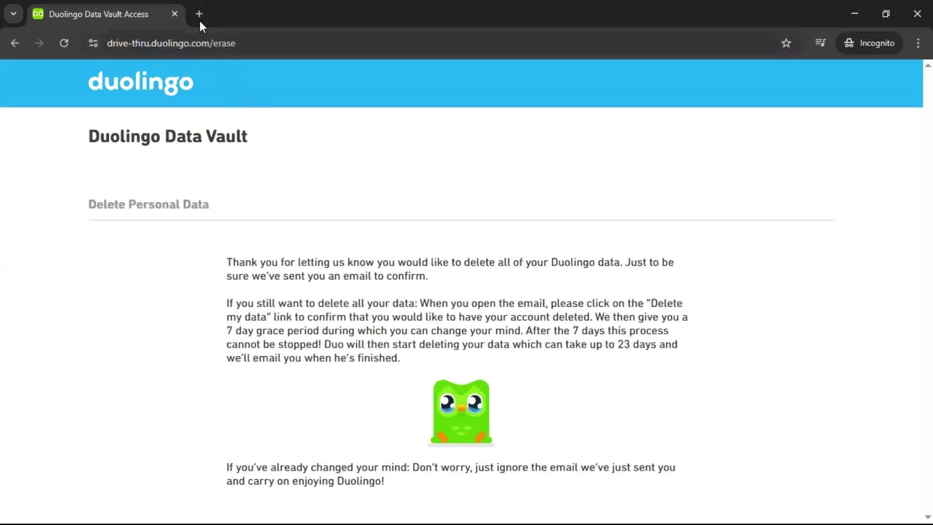 Deleting your account screenshot