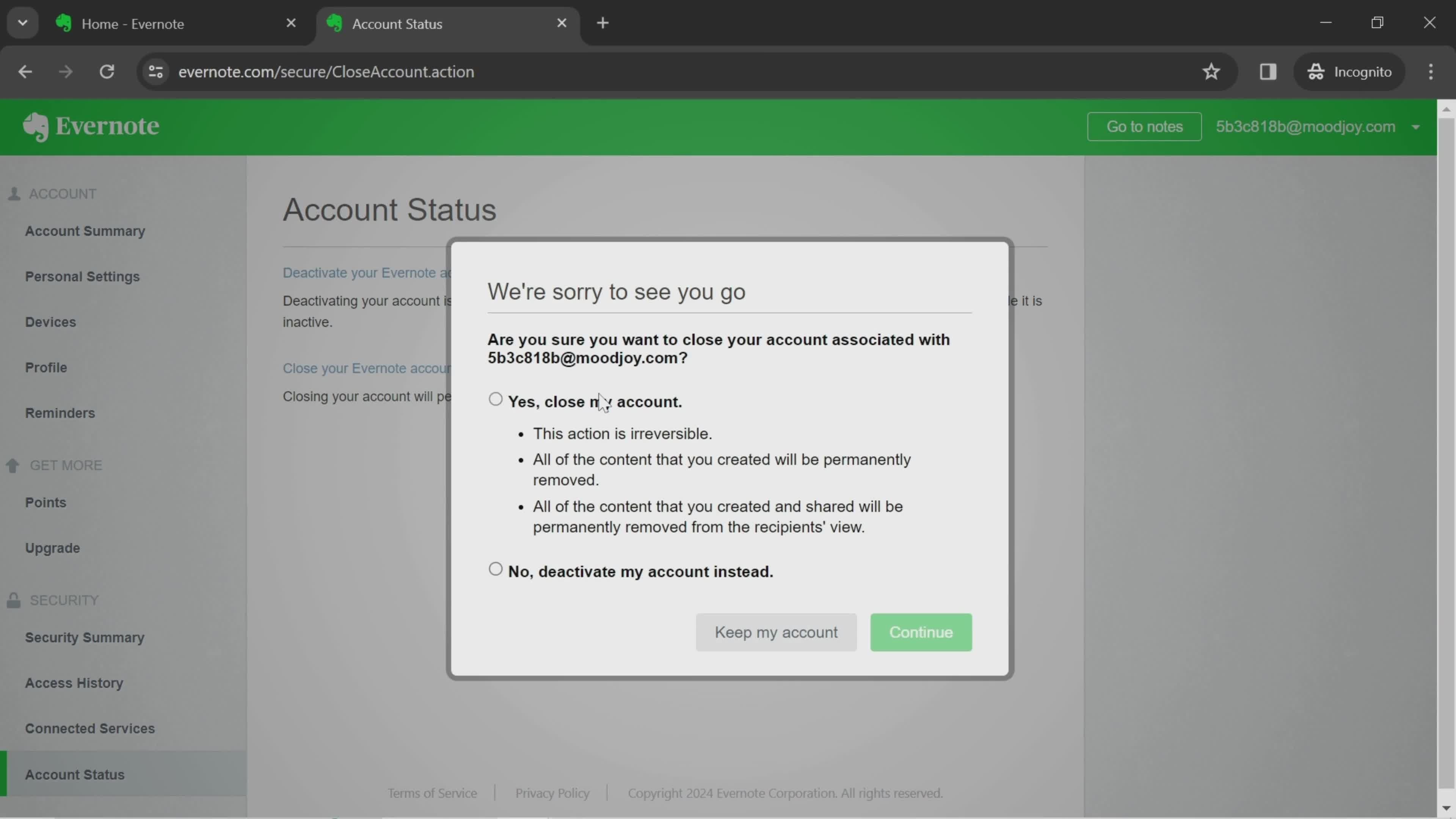 Deleting your account on Evernote video thumbnail