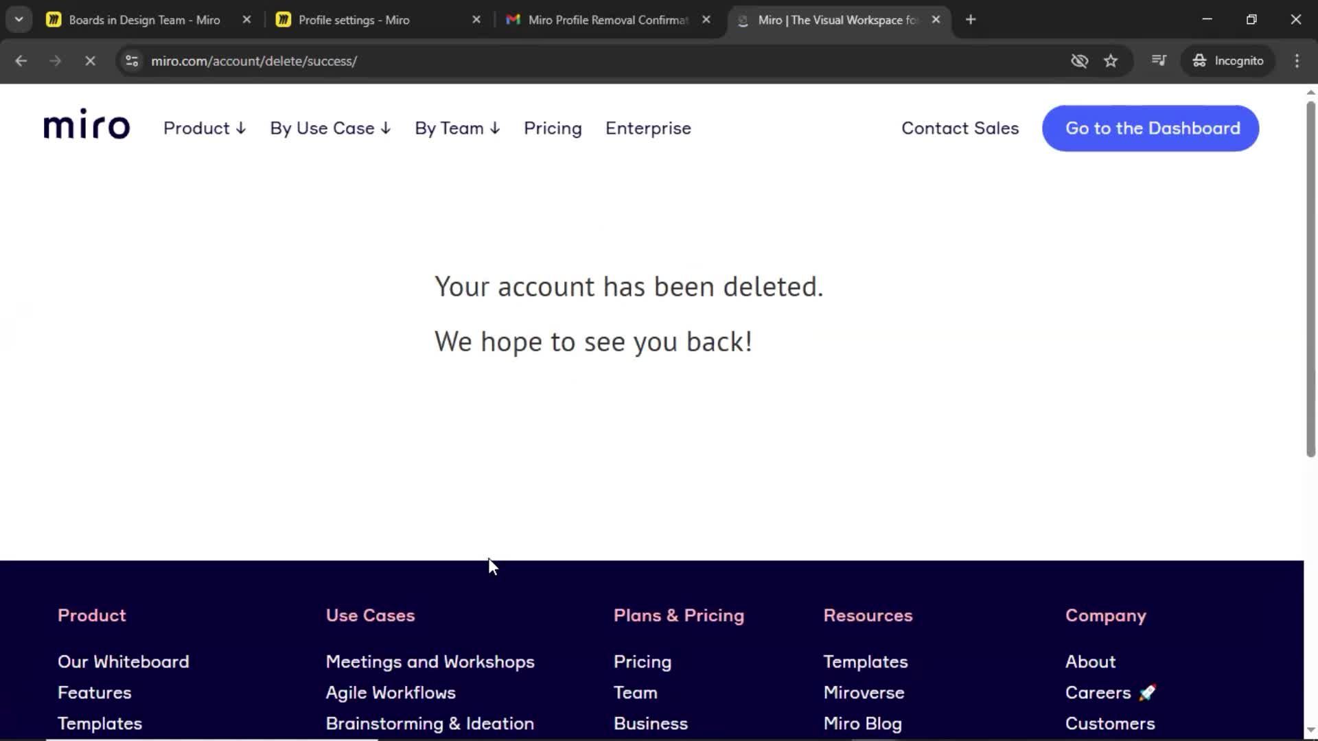 Deleting your account screenshot