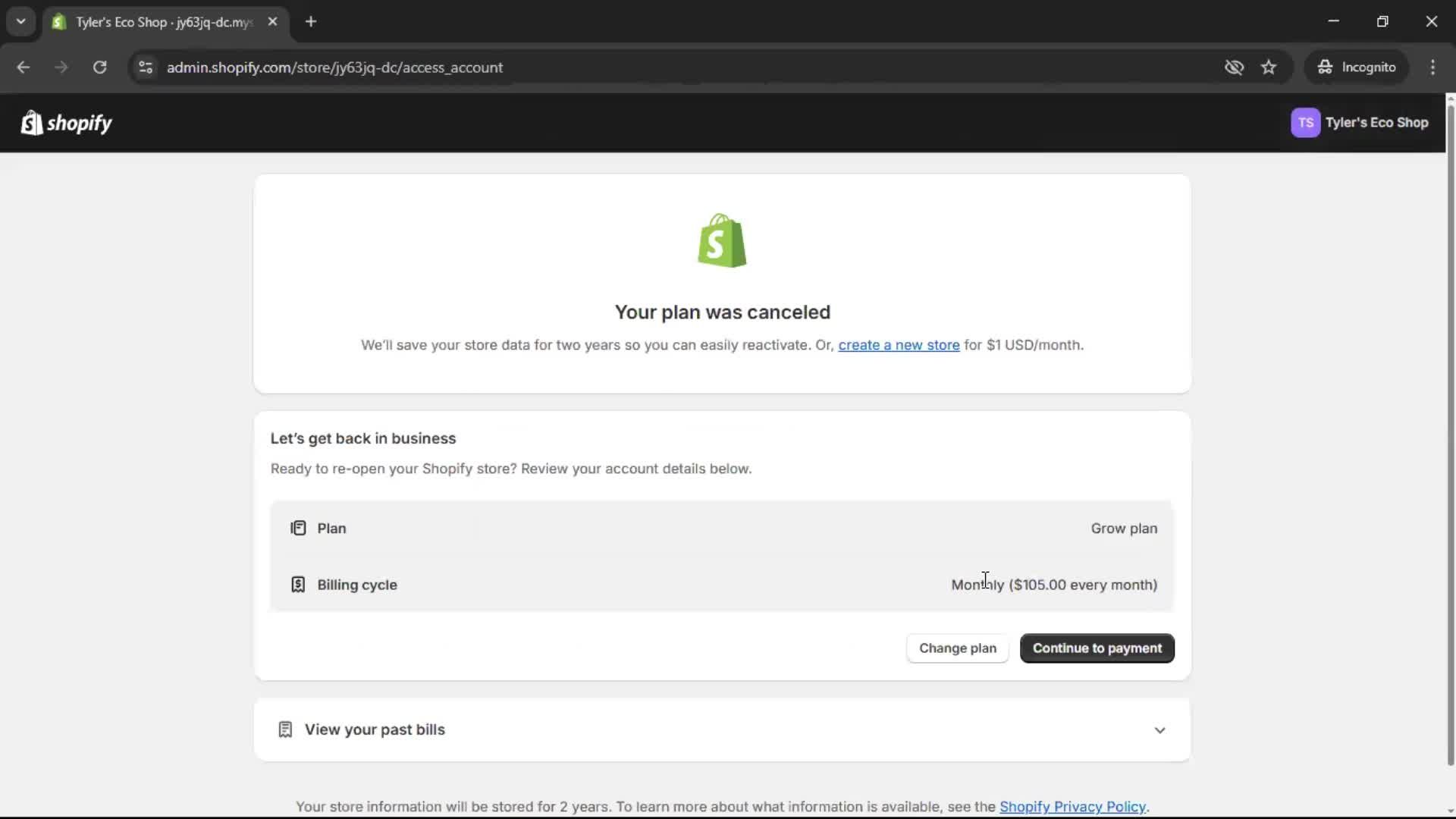 Deleting your account screenshot