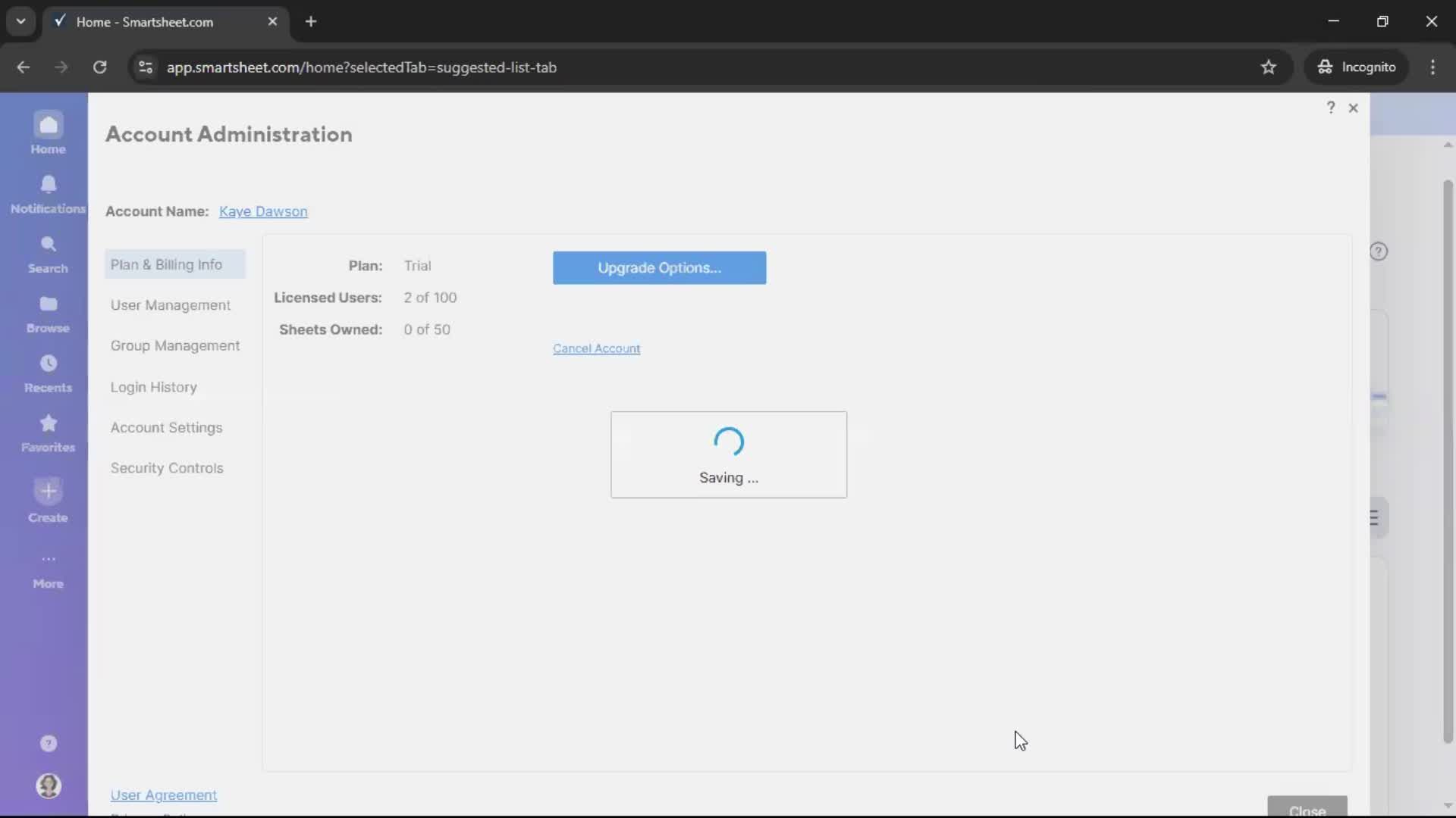 Deleting your account screenshot