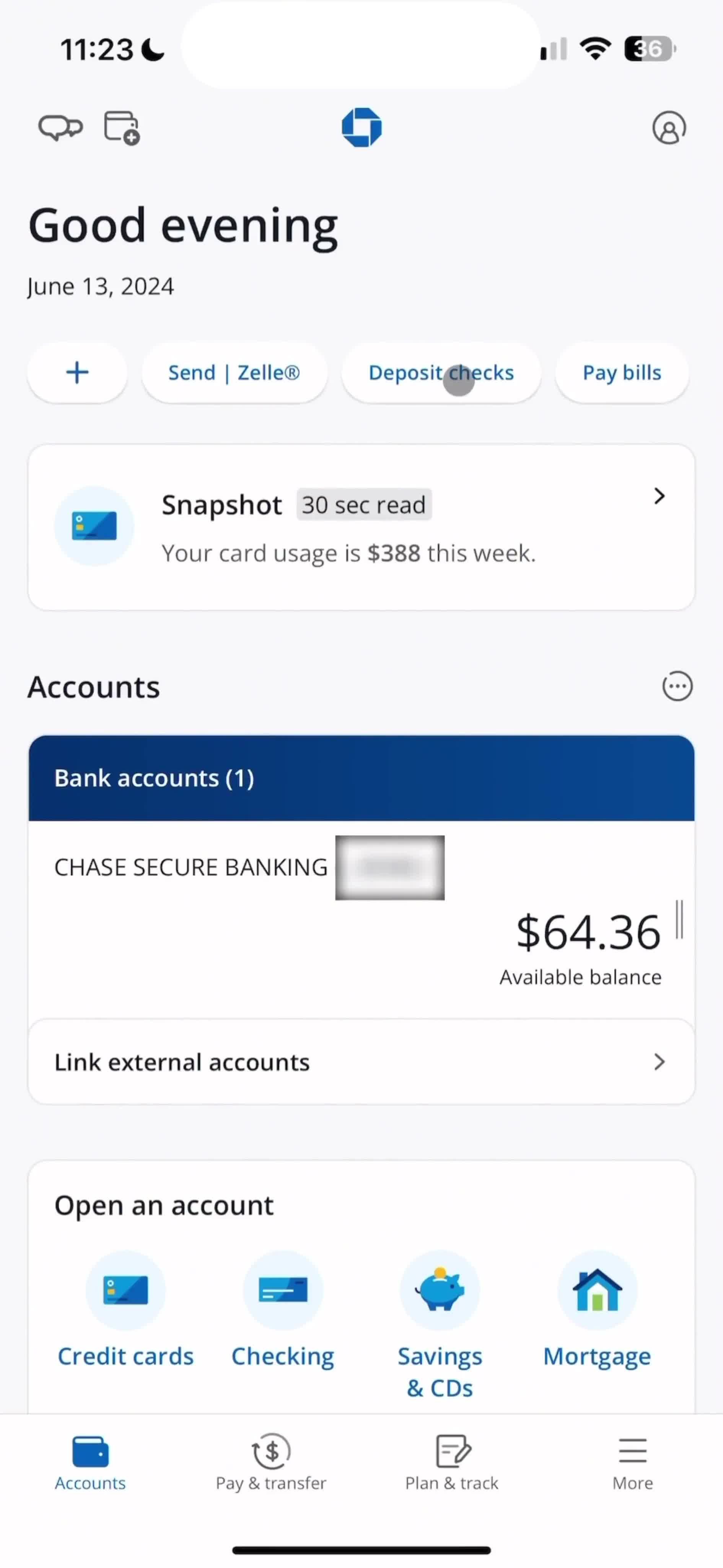 Depositing checks screenshot