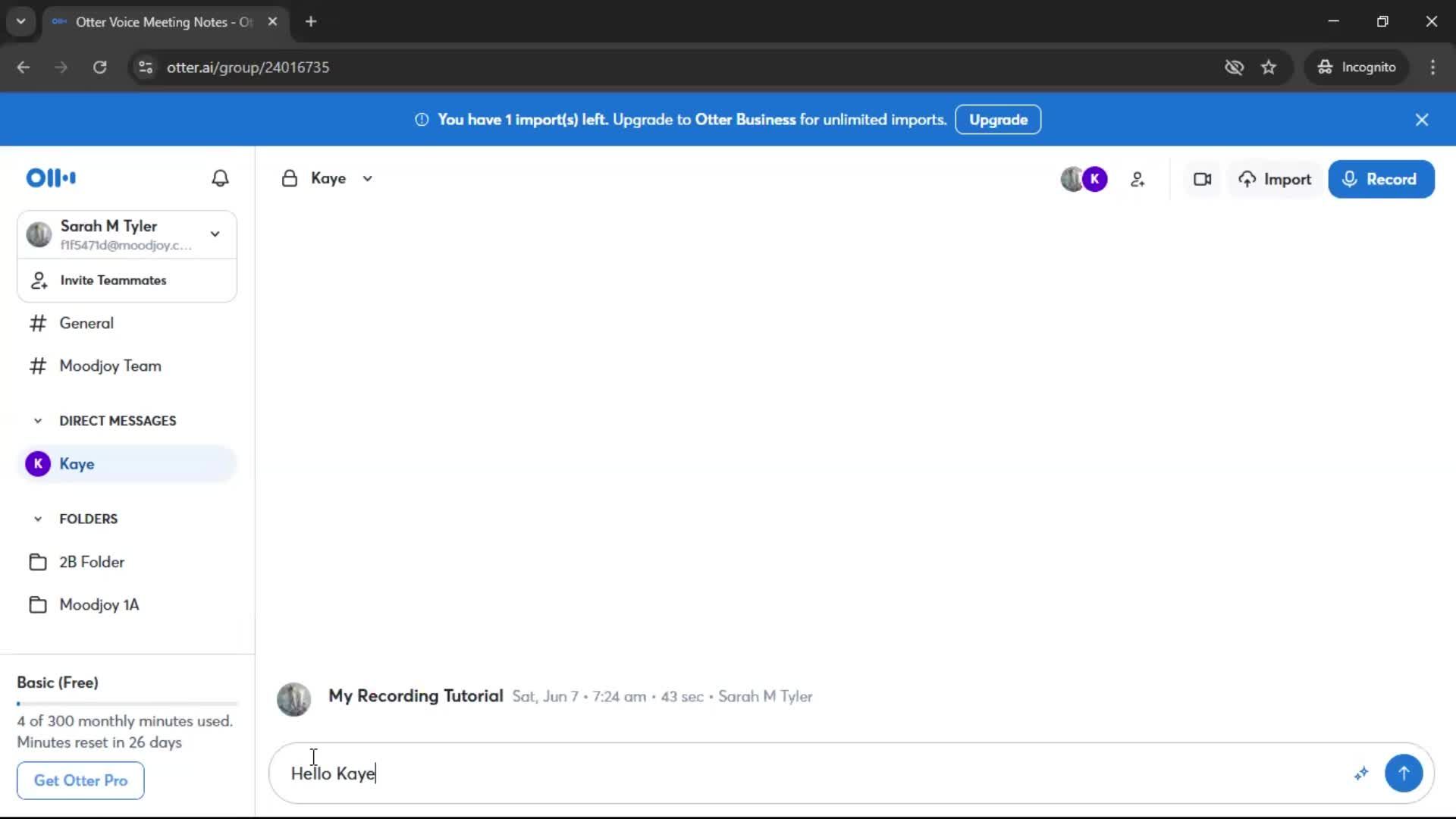 Sending messages screenshot