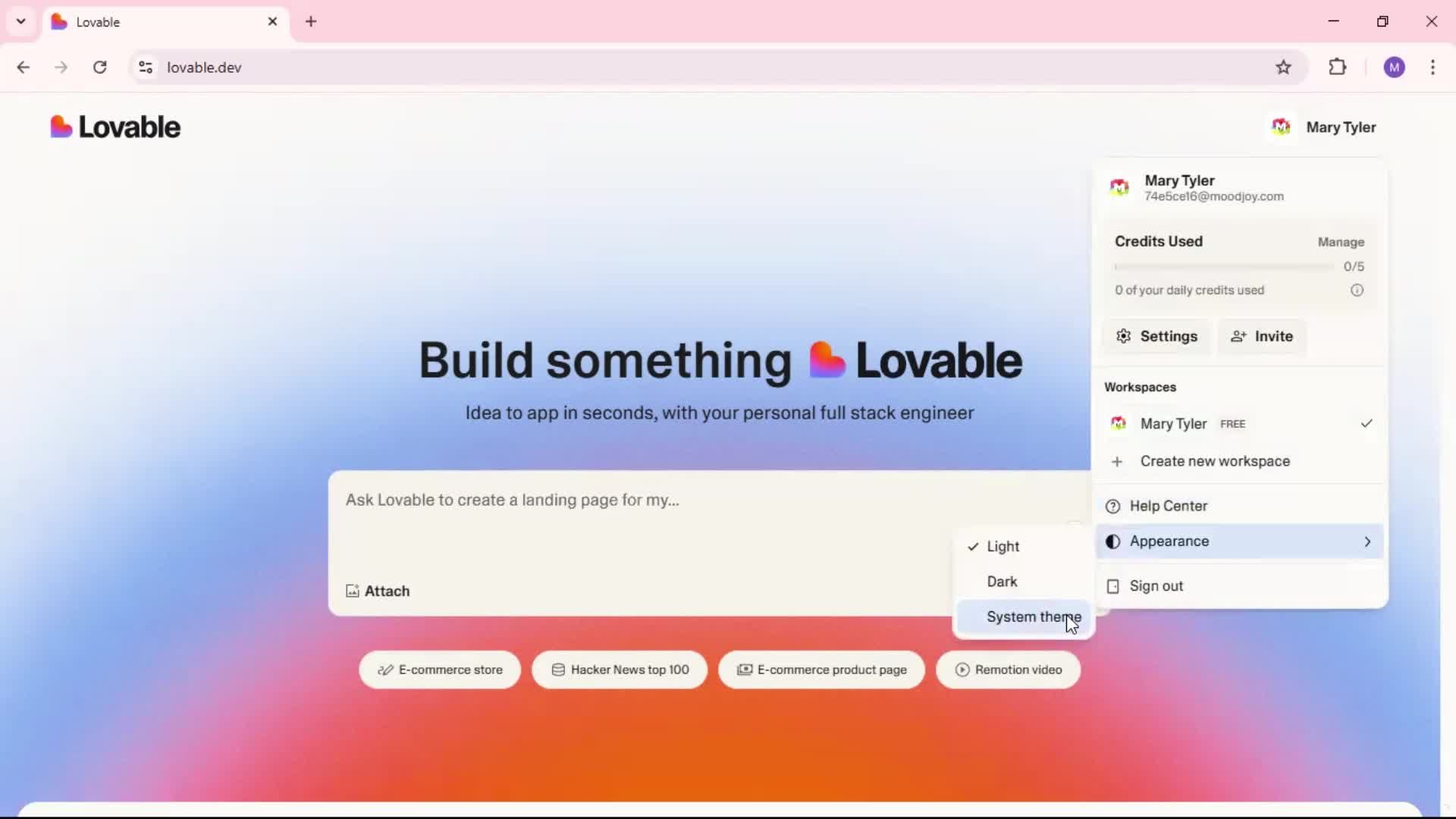 Customizing appearance screenshot