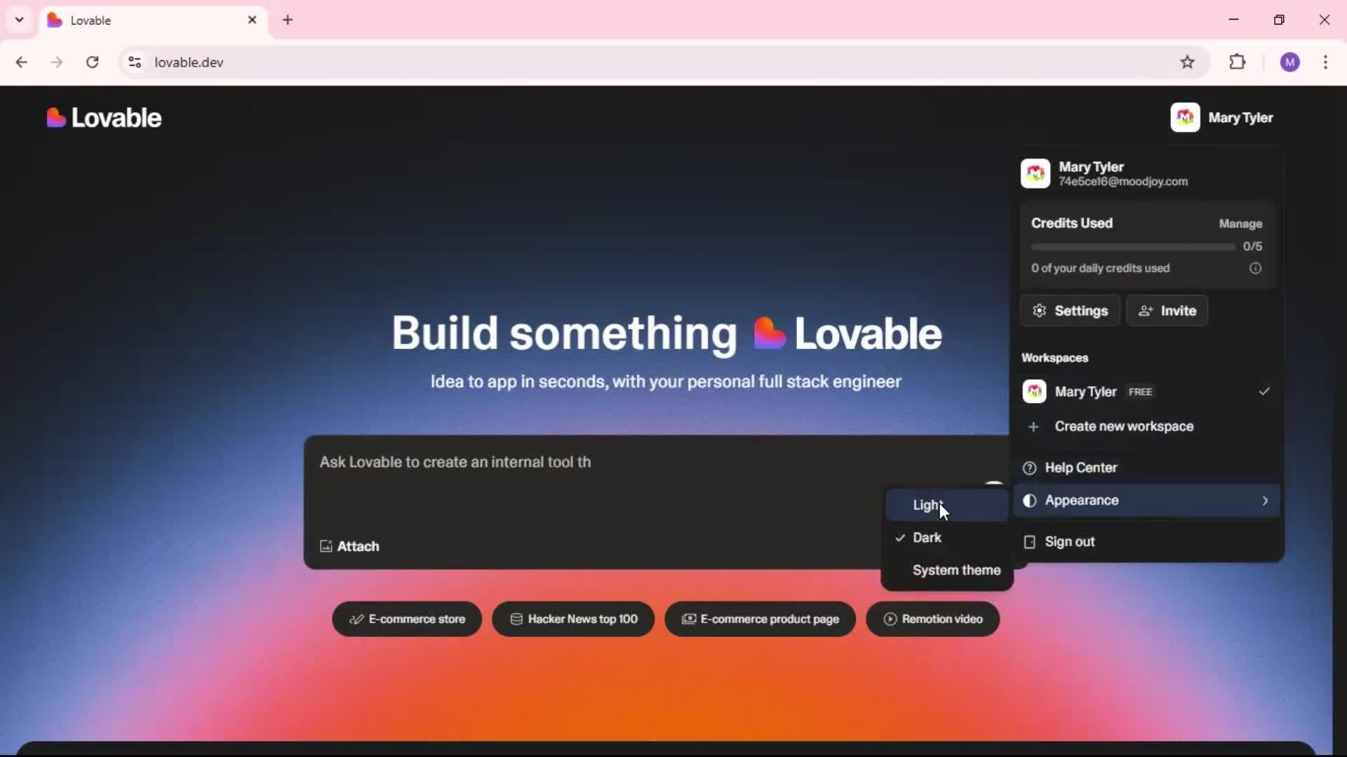 Customizing appearance screenshot