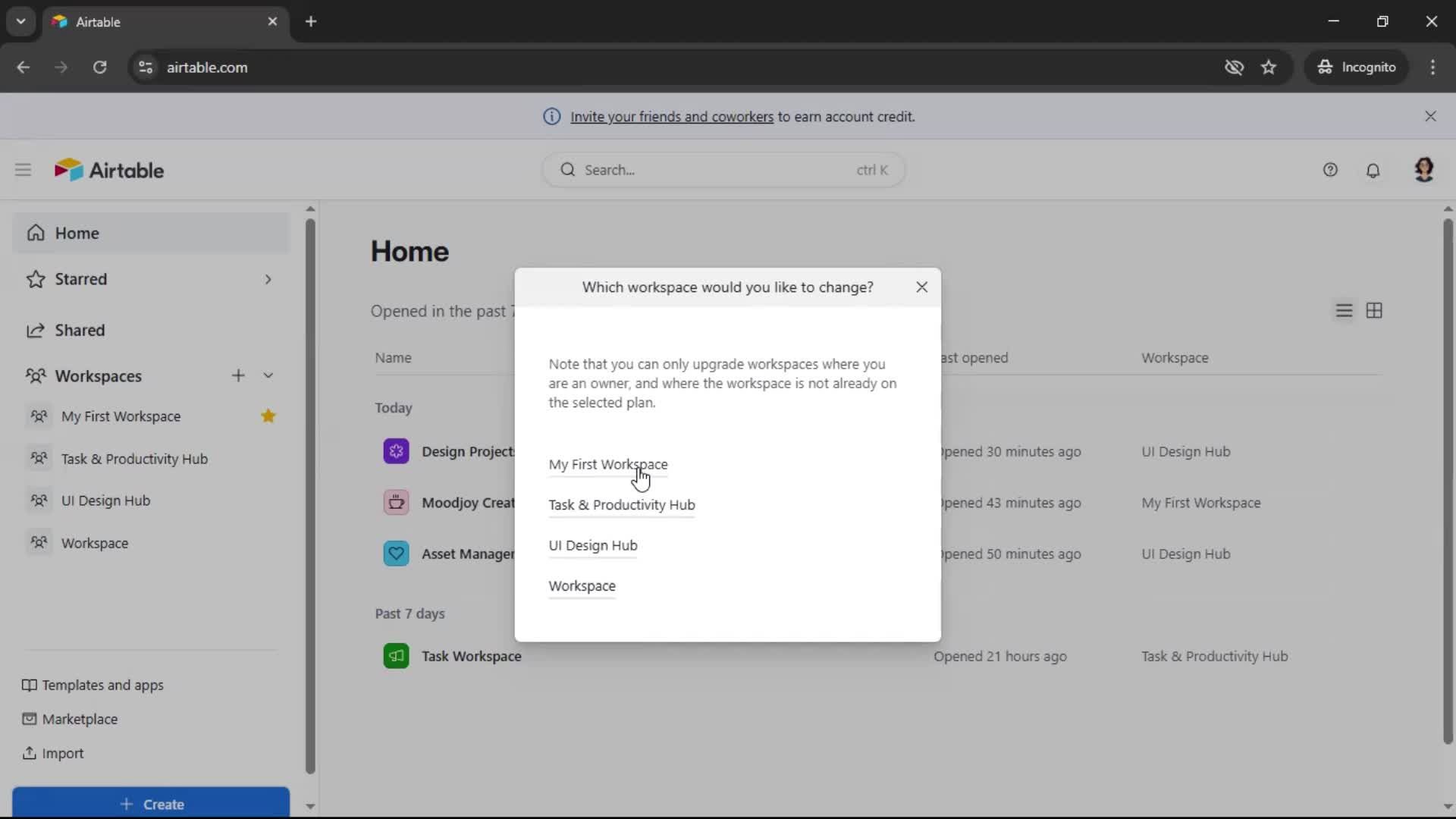 Downgrading your account screenshot
