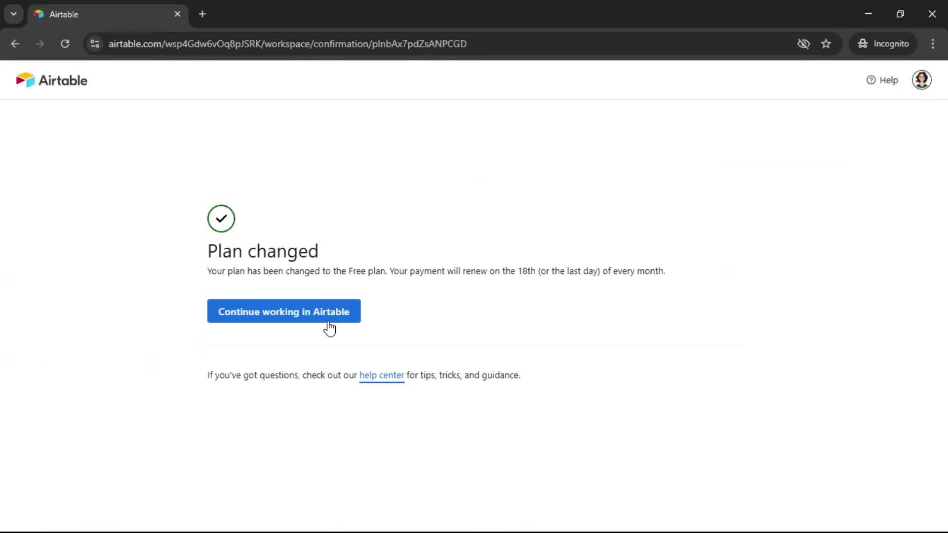 Downgrading your account screenshot