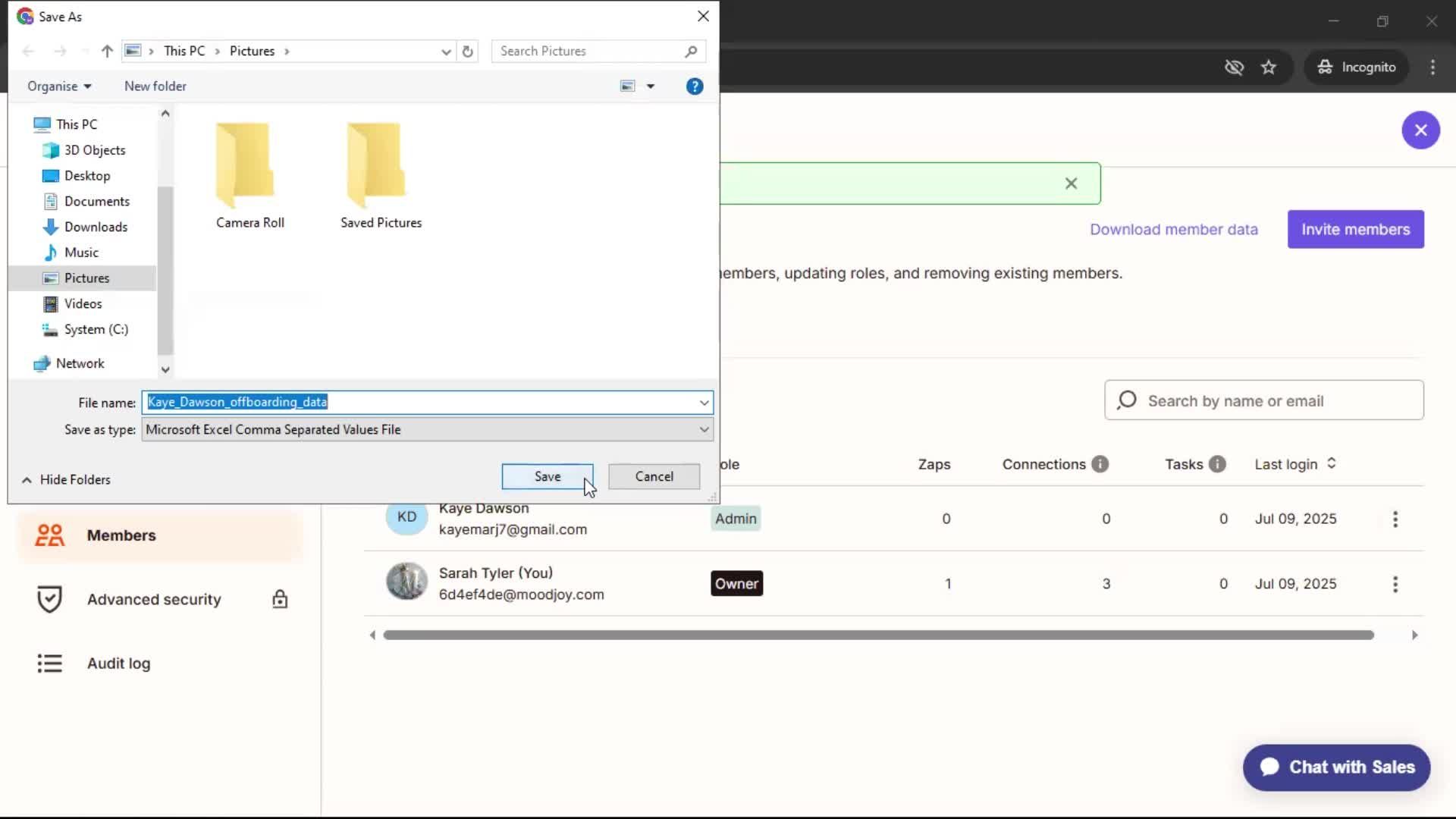 Downloading data screenshot