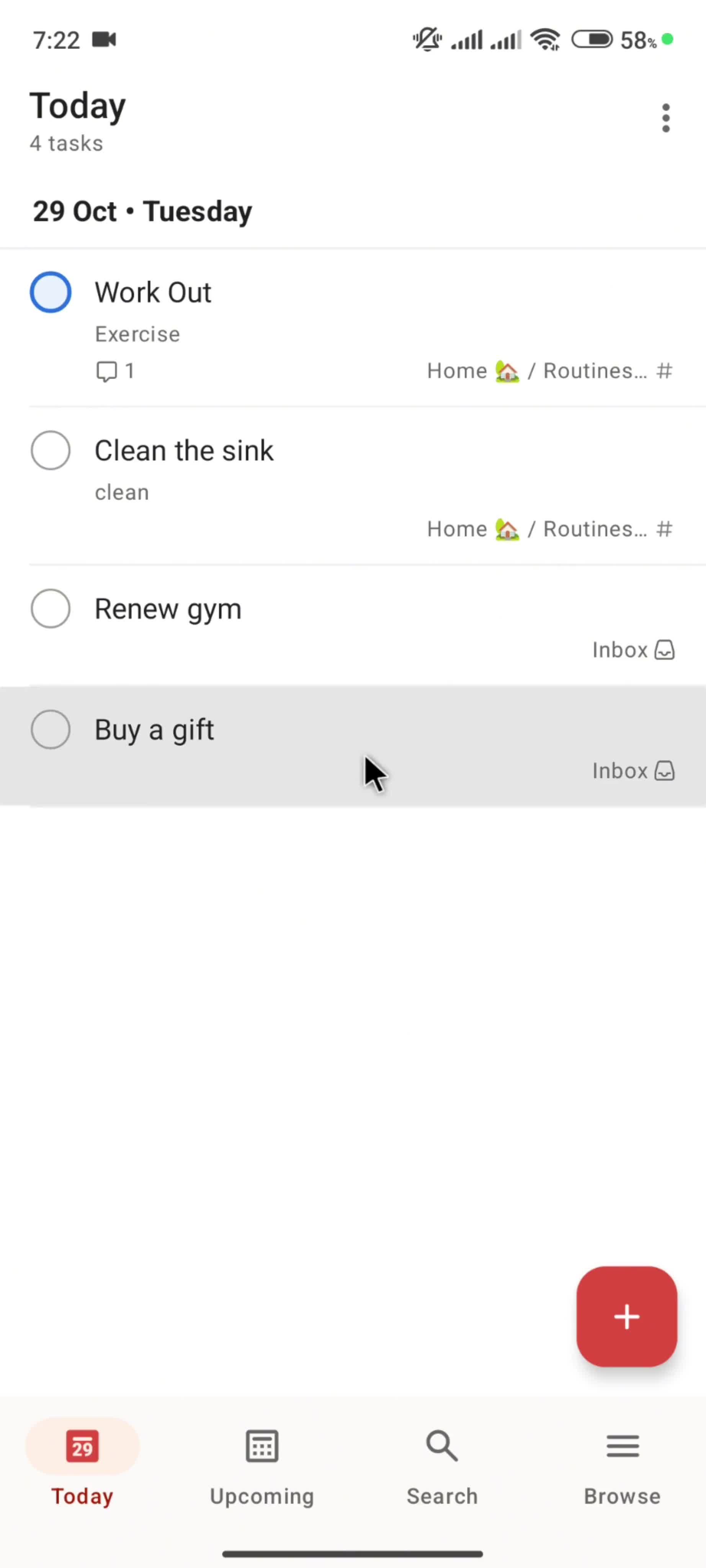 Editing a task screenshot