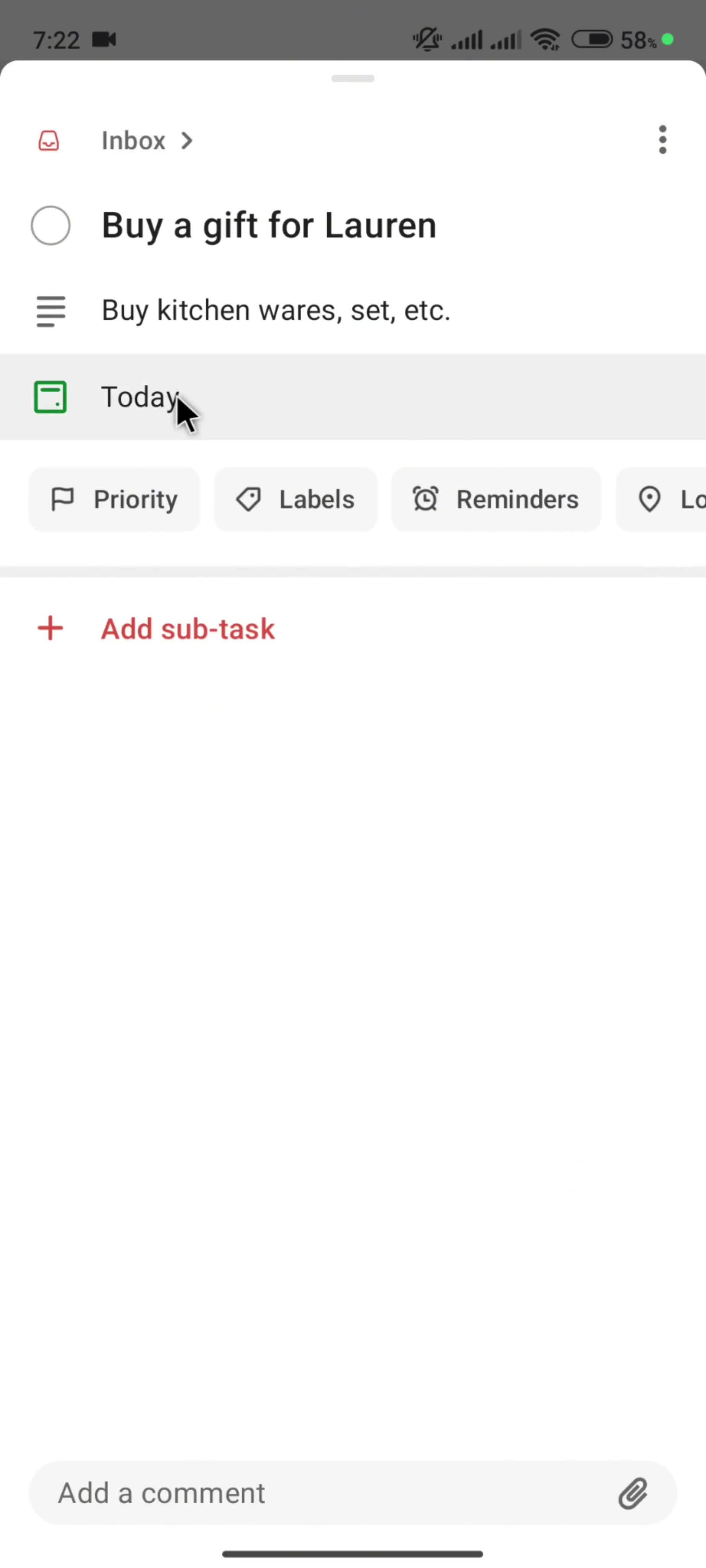 Editing a task screenshot