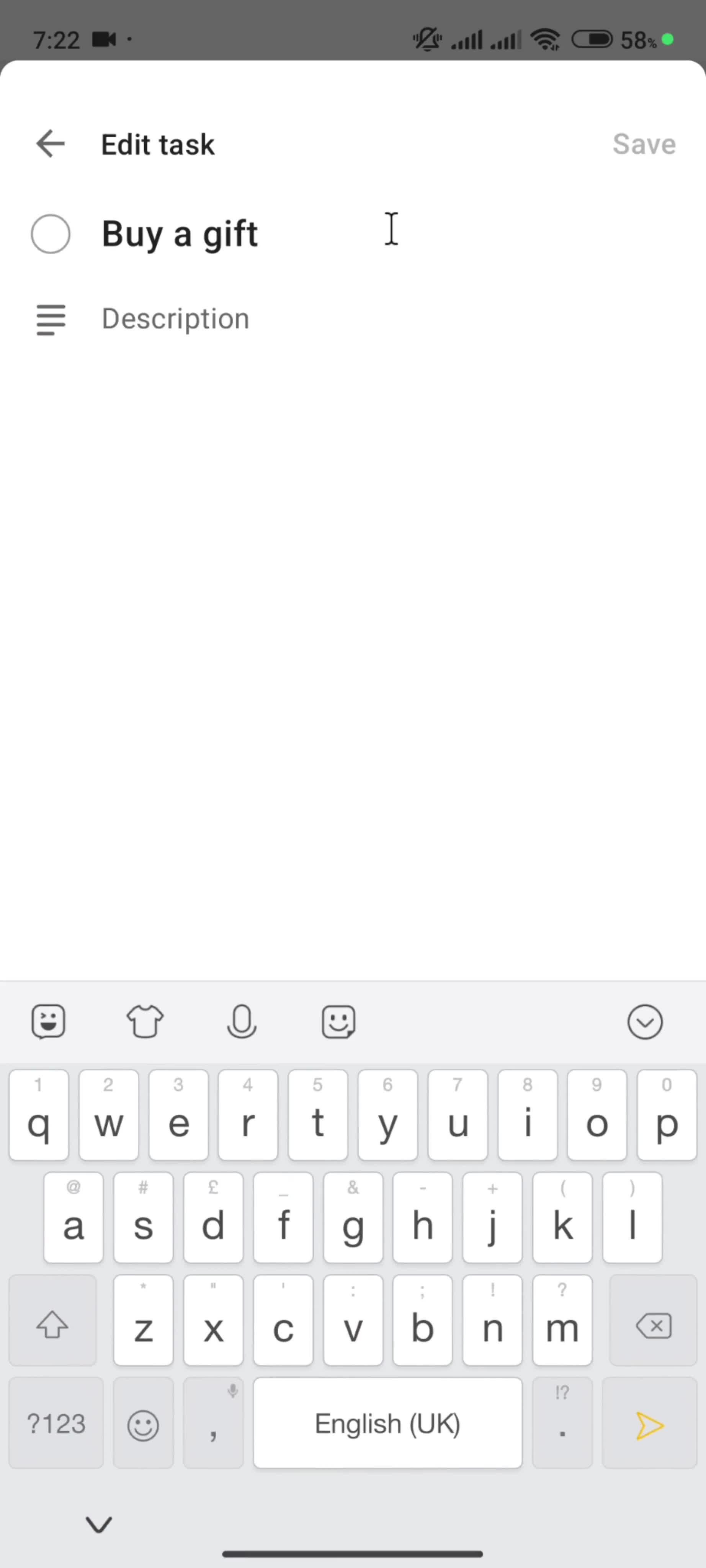 Editing a task screenshot
