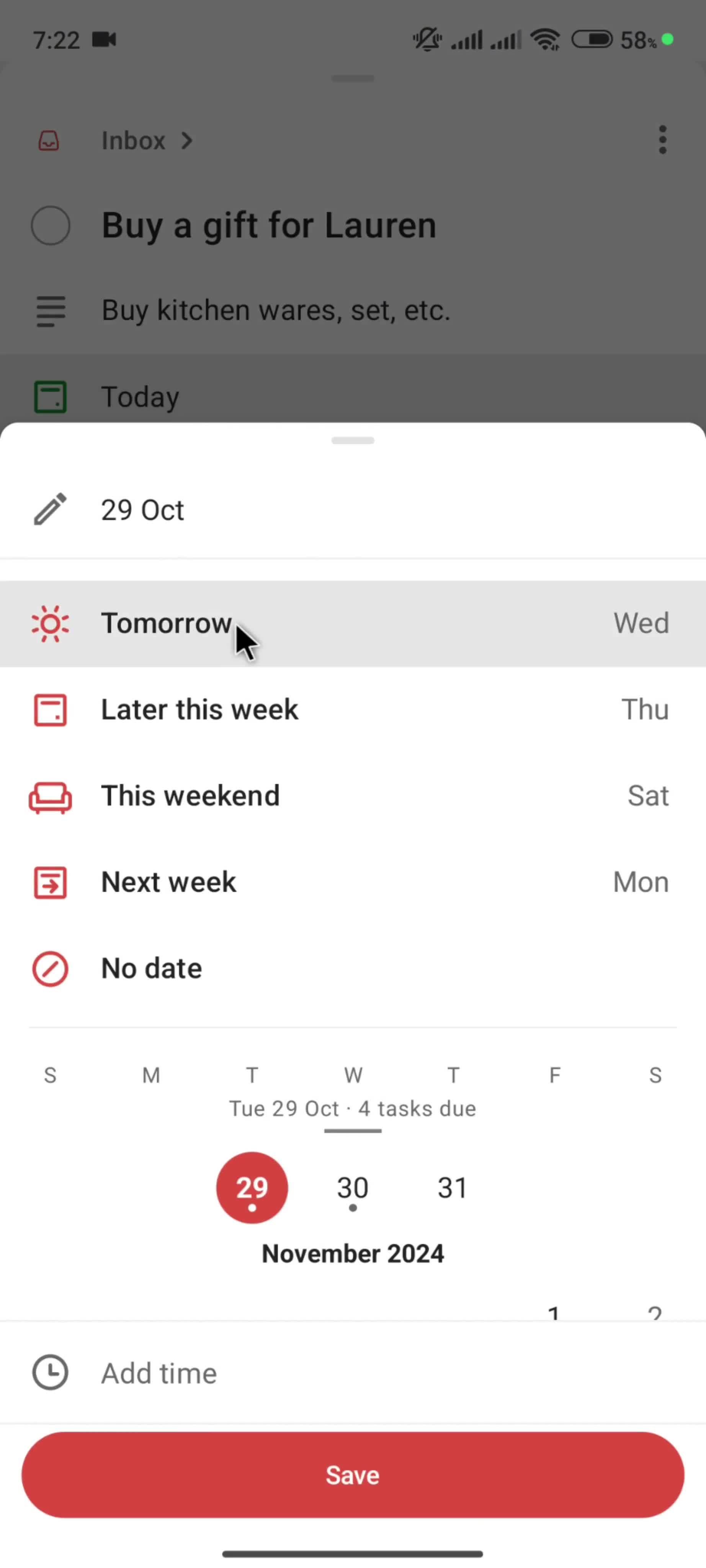 Editing a task screenshot
