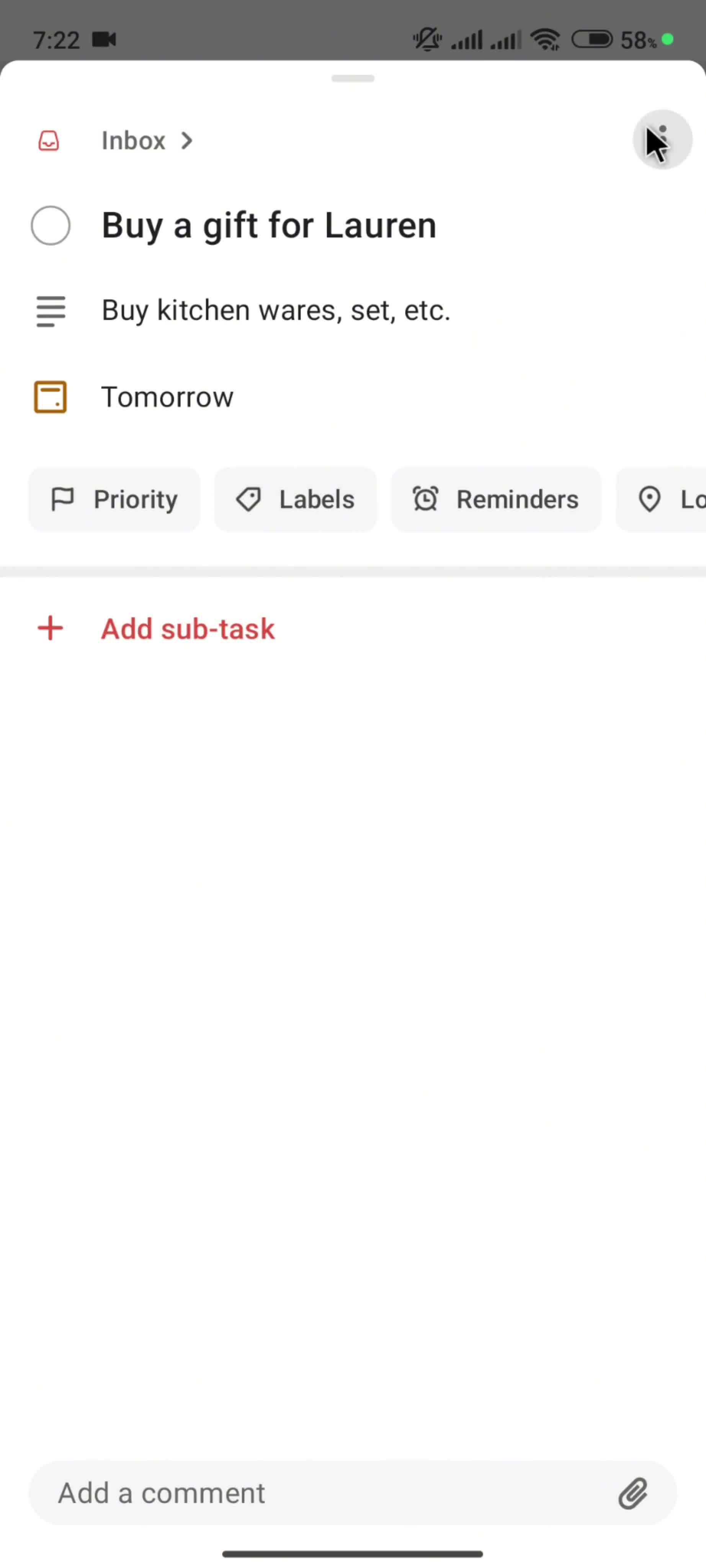 Editing a task screenshot