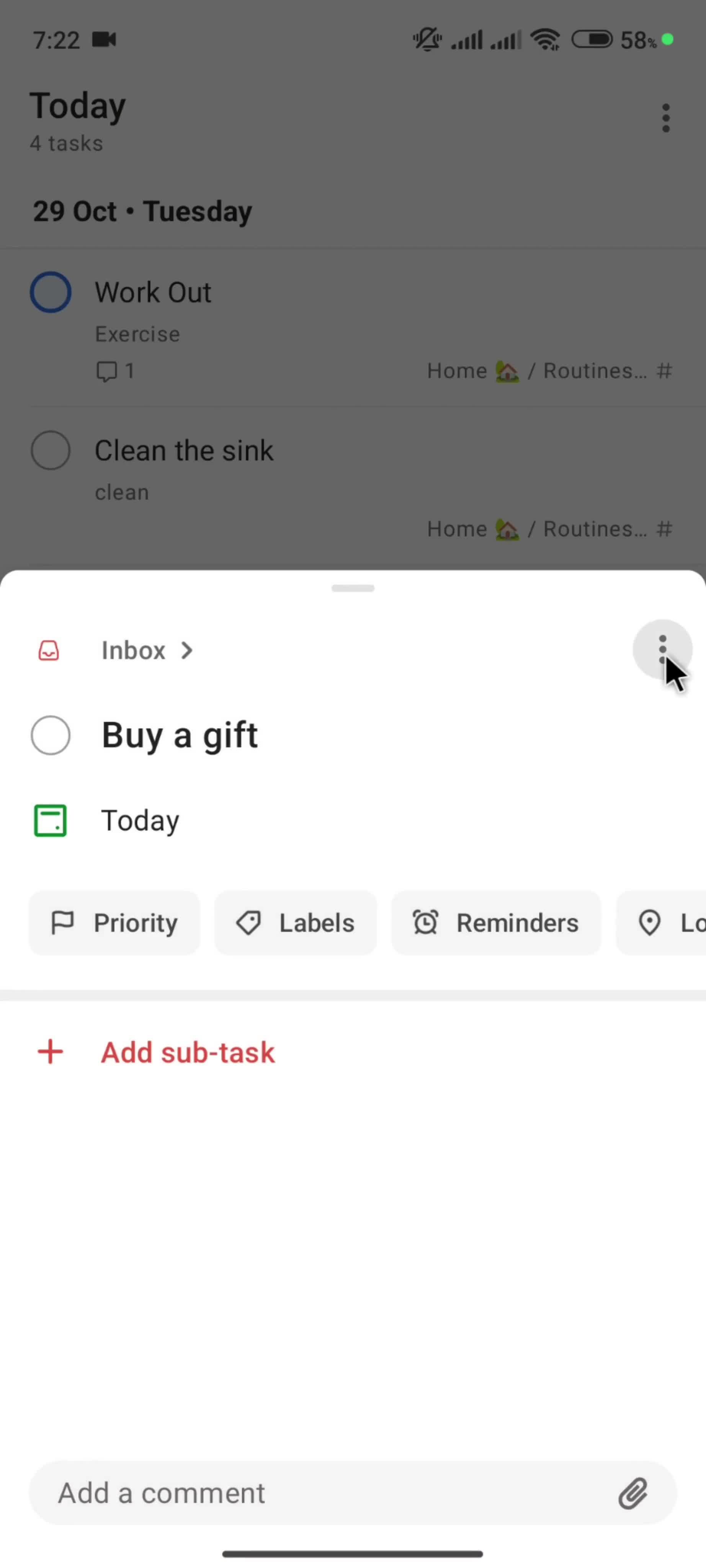 Editing a task screenshot