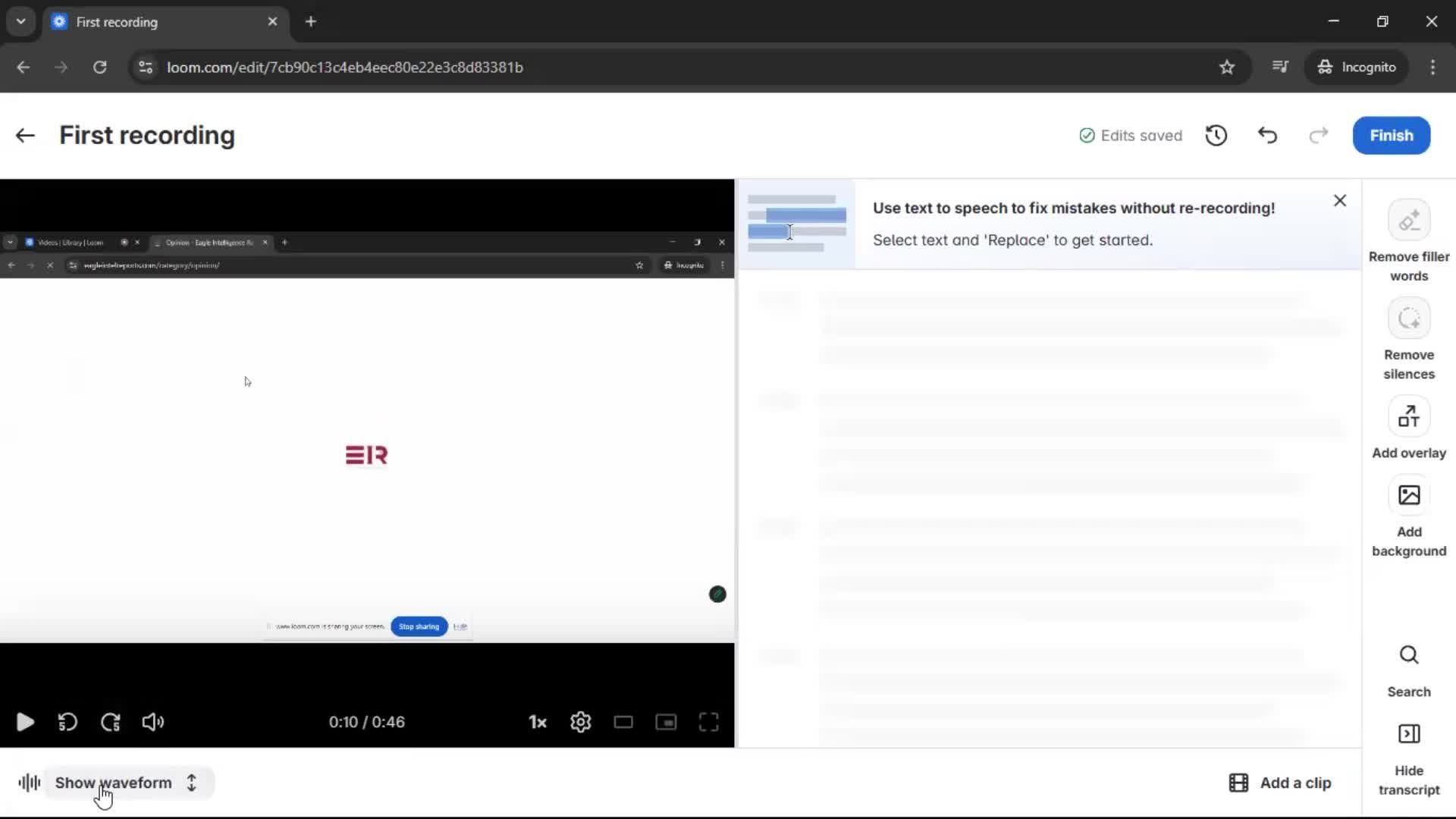 Editing a video screenshot