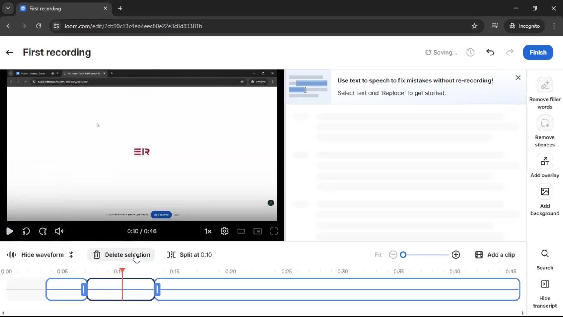 Editing a video screenshot