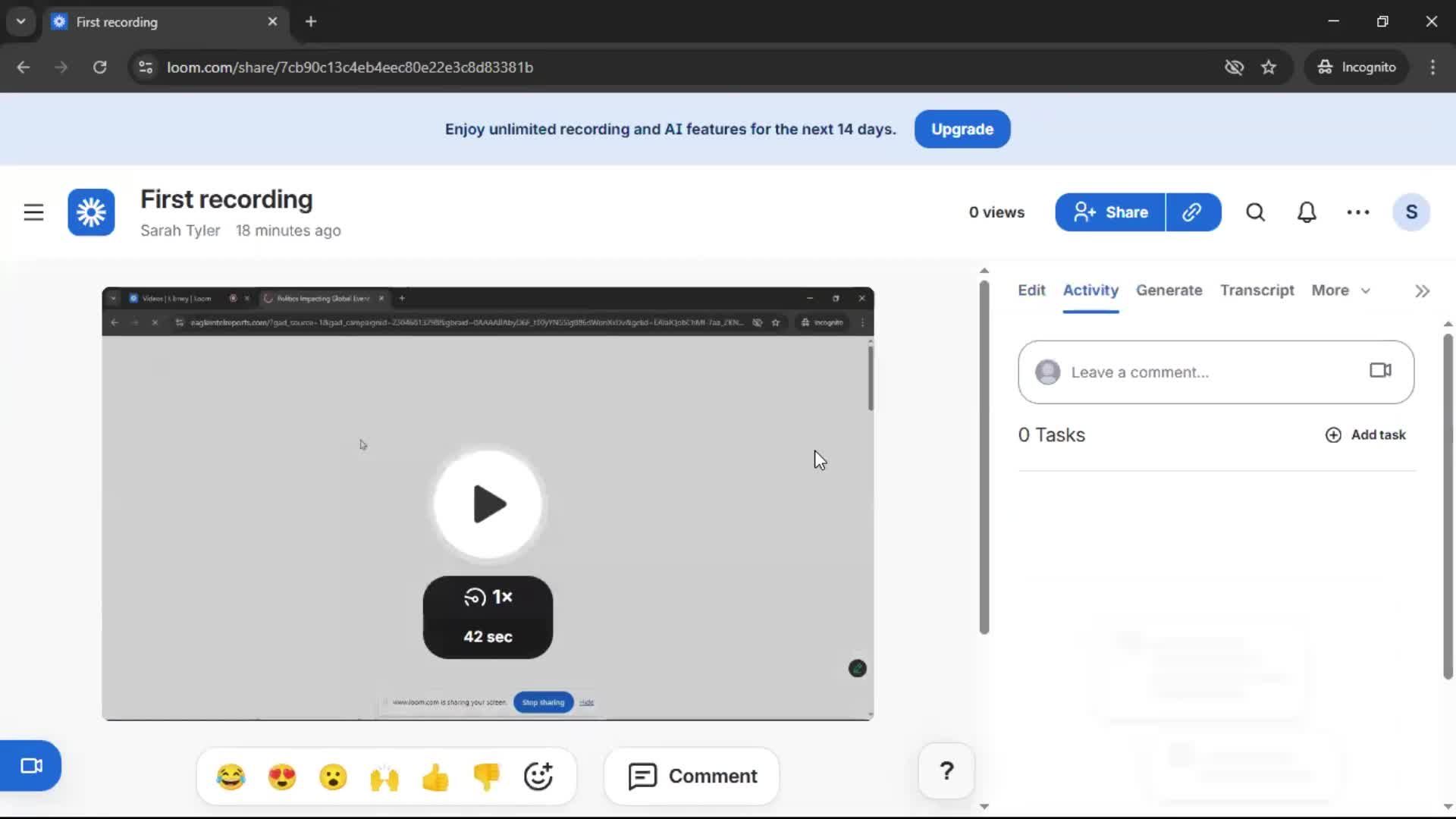 Editing a video on Loom video thumbnail