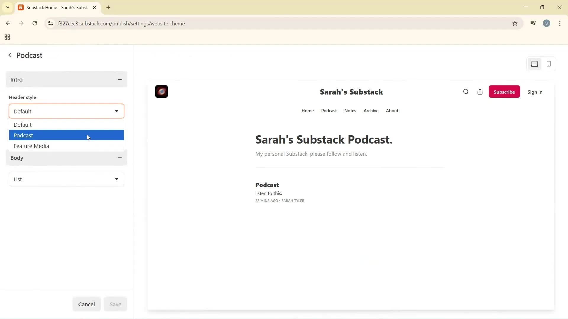 Customization settings screenshot