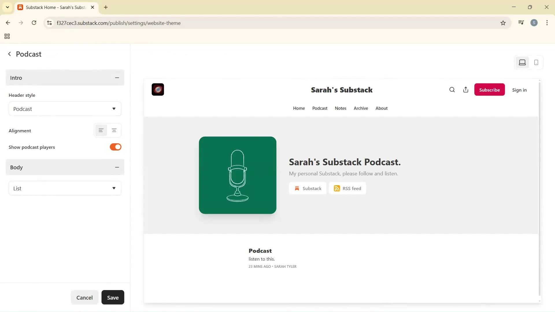 Customization settings screenshot