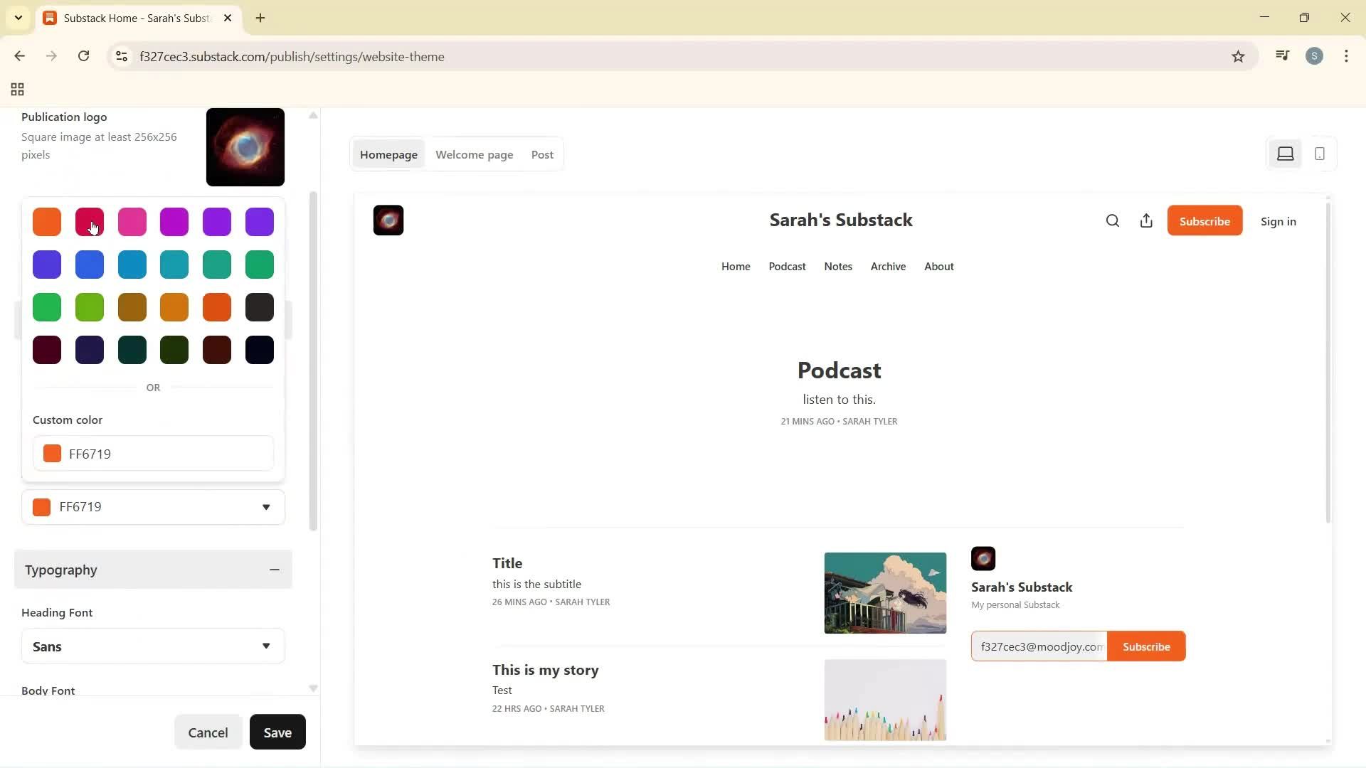 Customization settings screenshot
