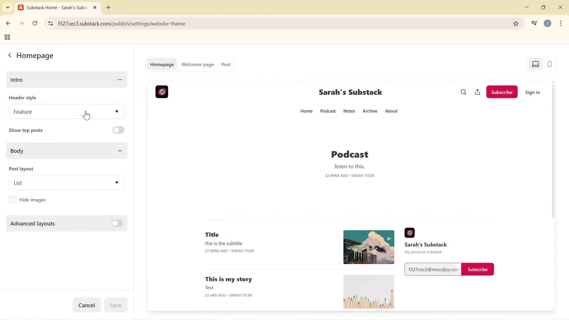 Customization settings screenshot