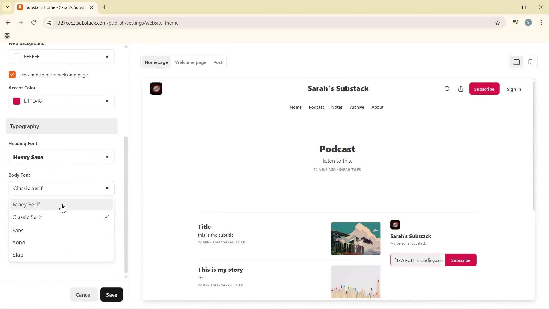 Customization settings screenshot