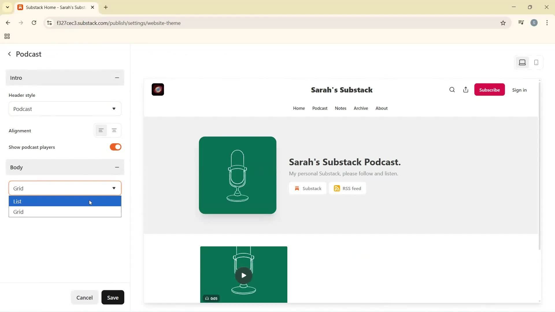 Customization settings screenshot