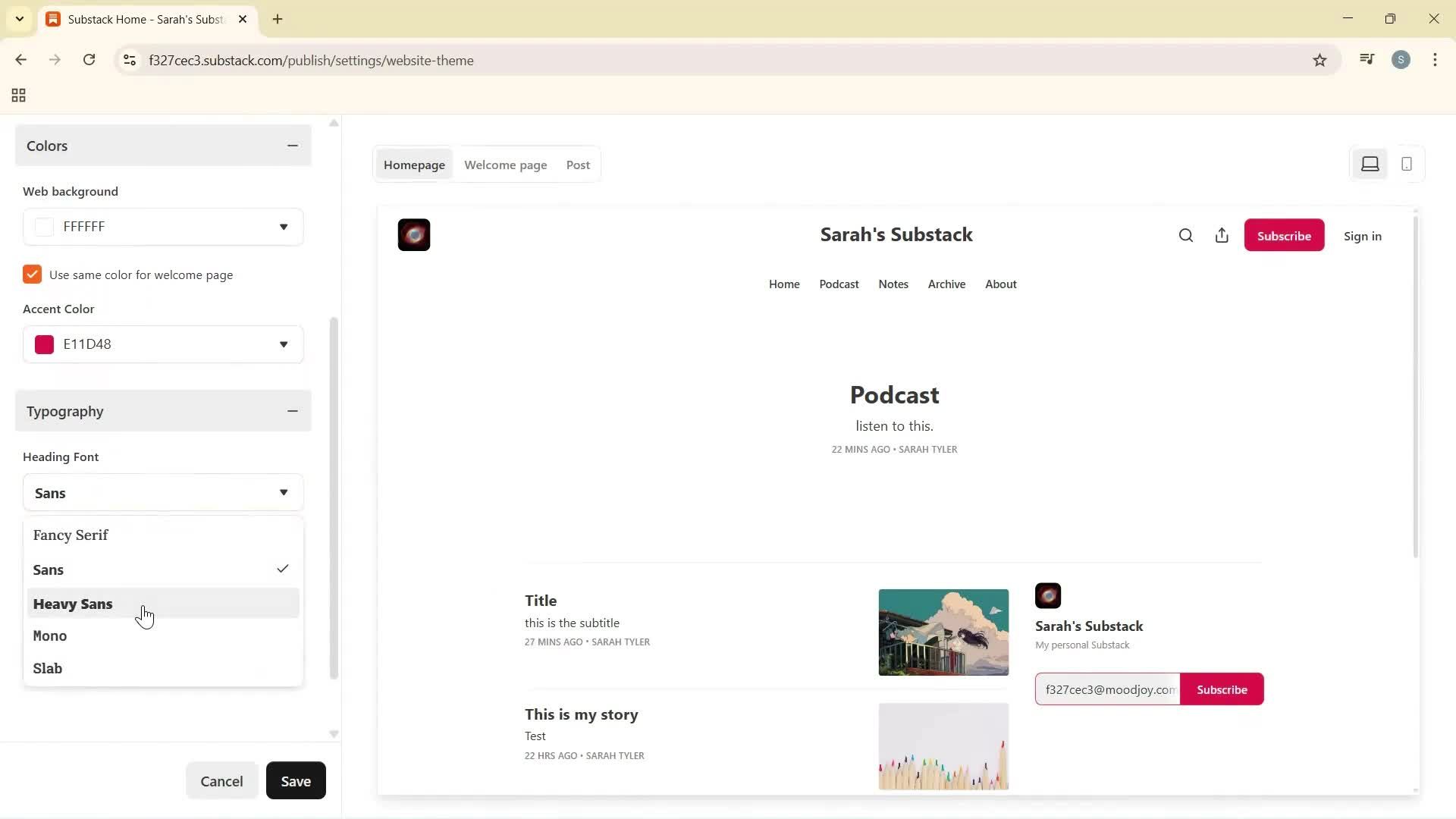 Customization settings screenshot