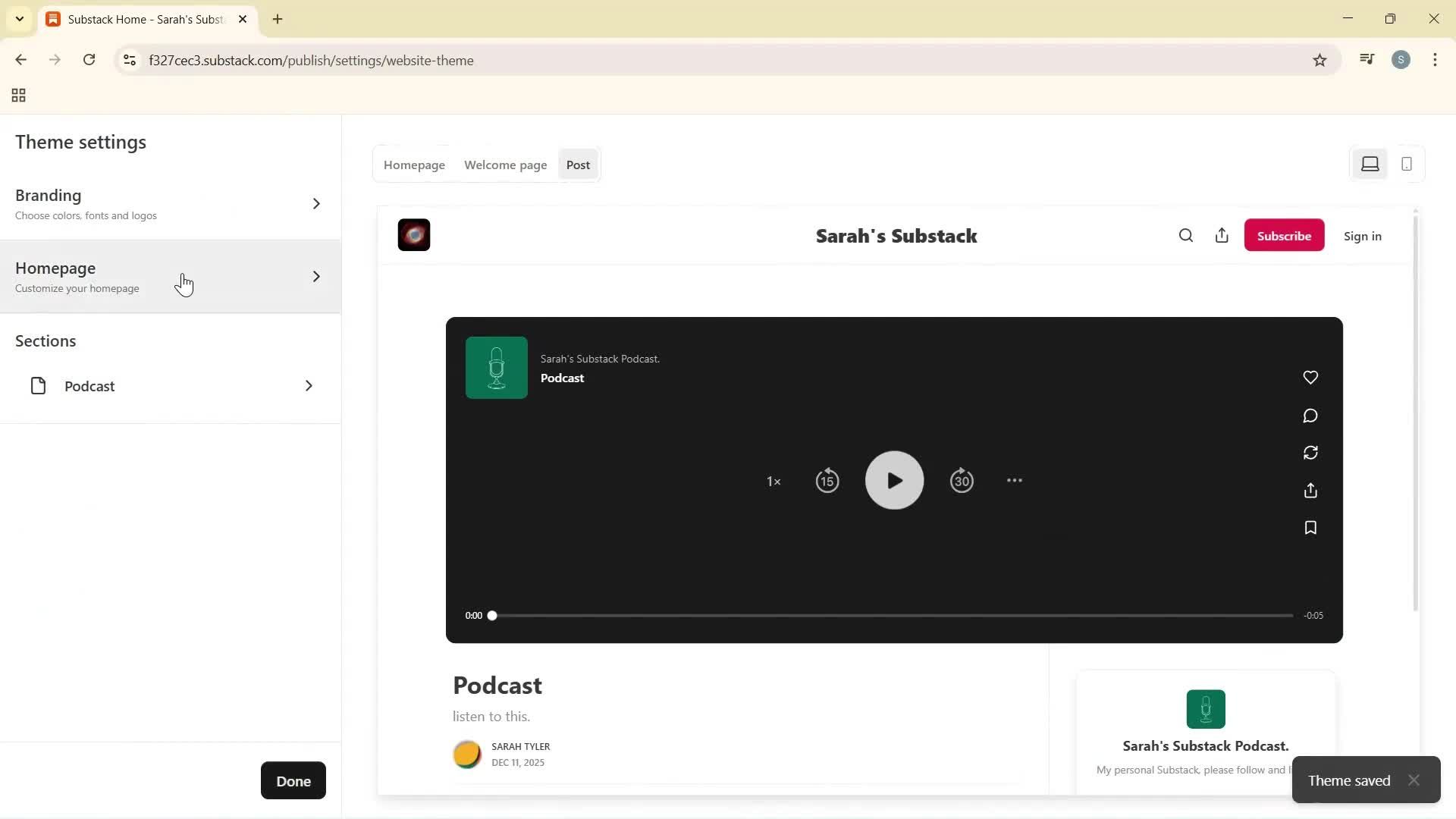 Customization settings screenshot