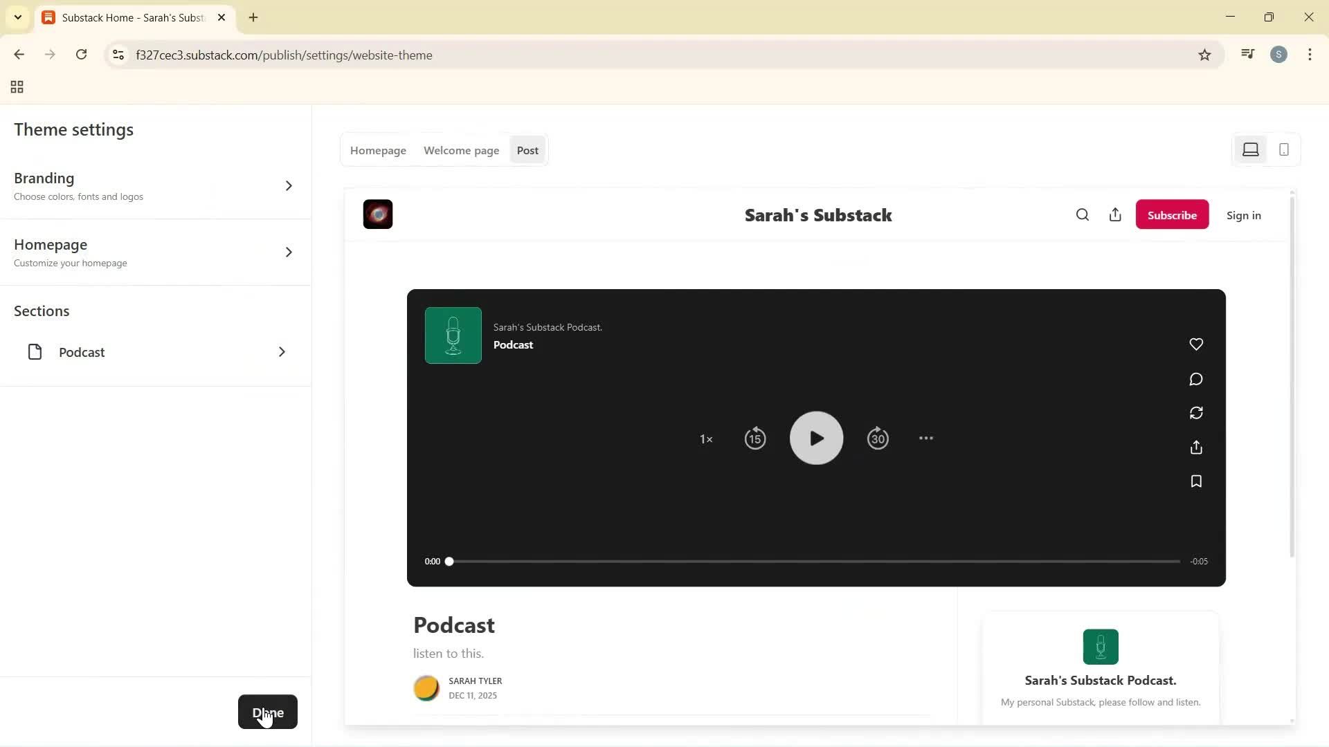 Customization settings screenshot