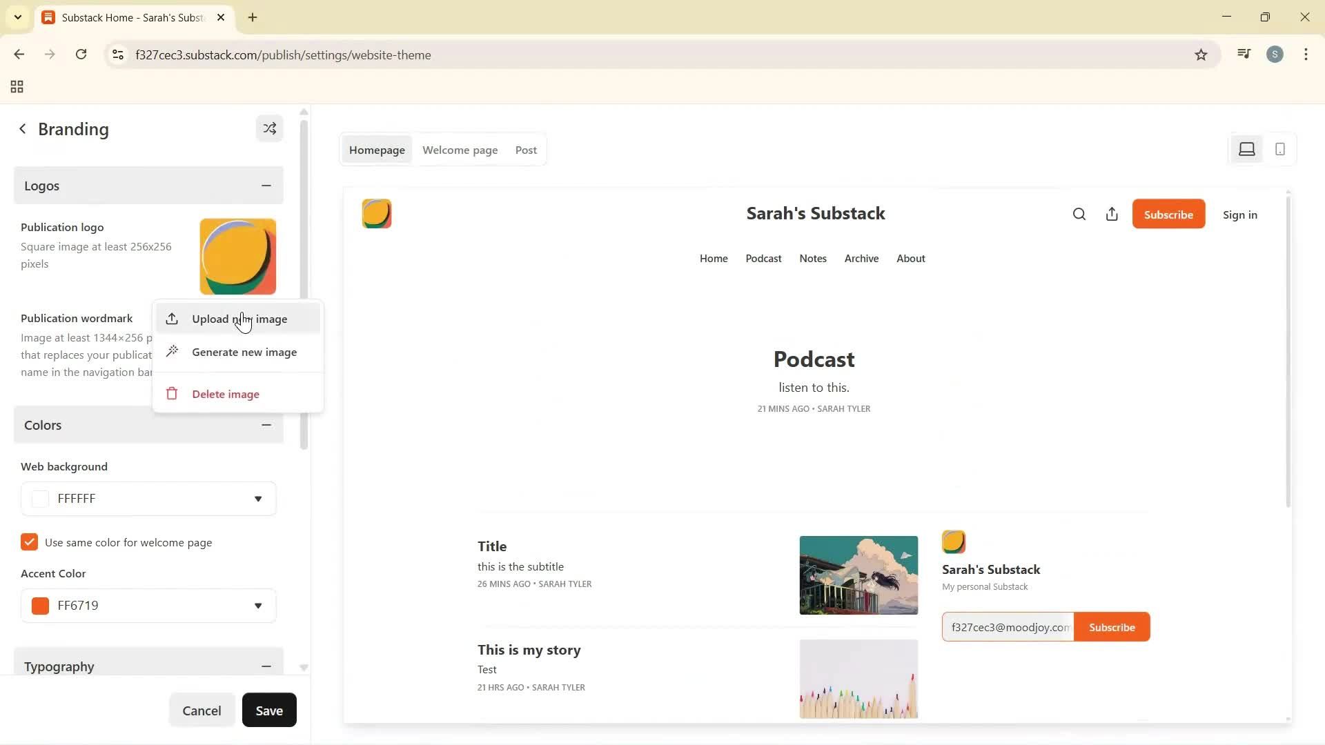 Customization settings screenshot