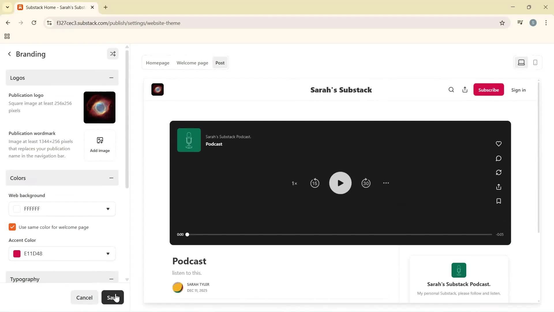 Customization settings screenshot