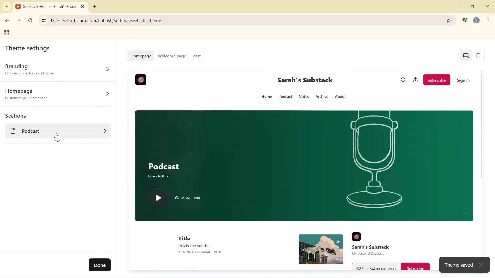 Customization settings screenshot