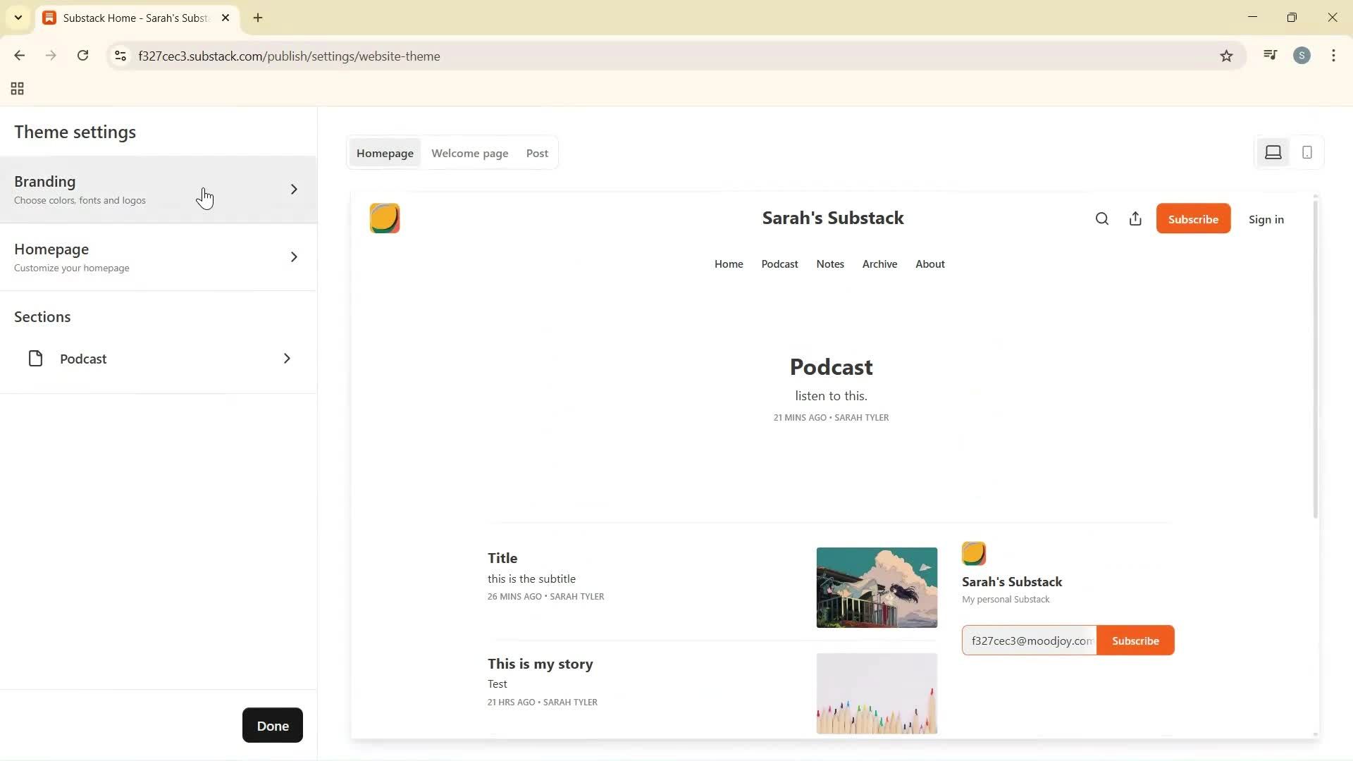 Customization settings screenshot