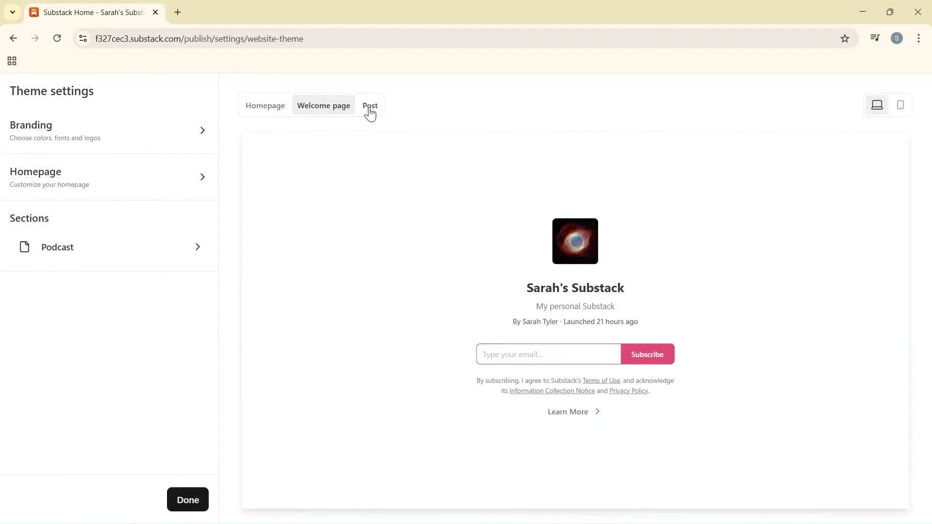 Customization settings screenshot
